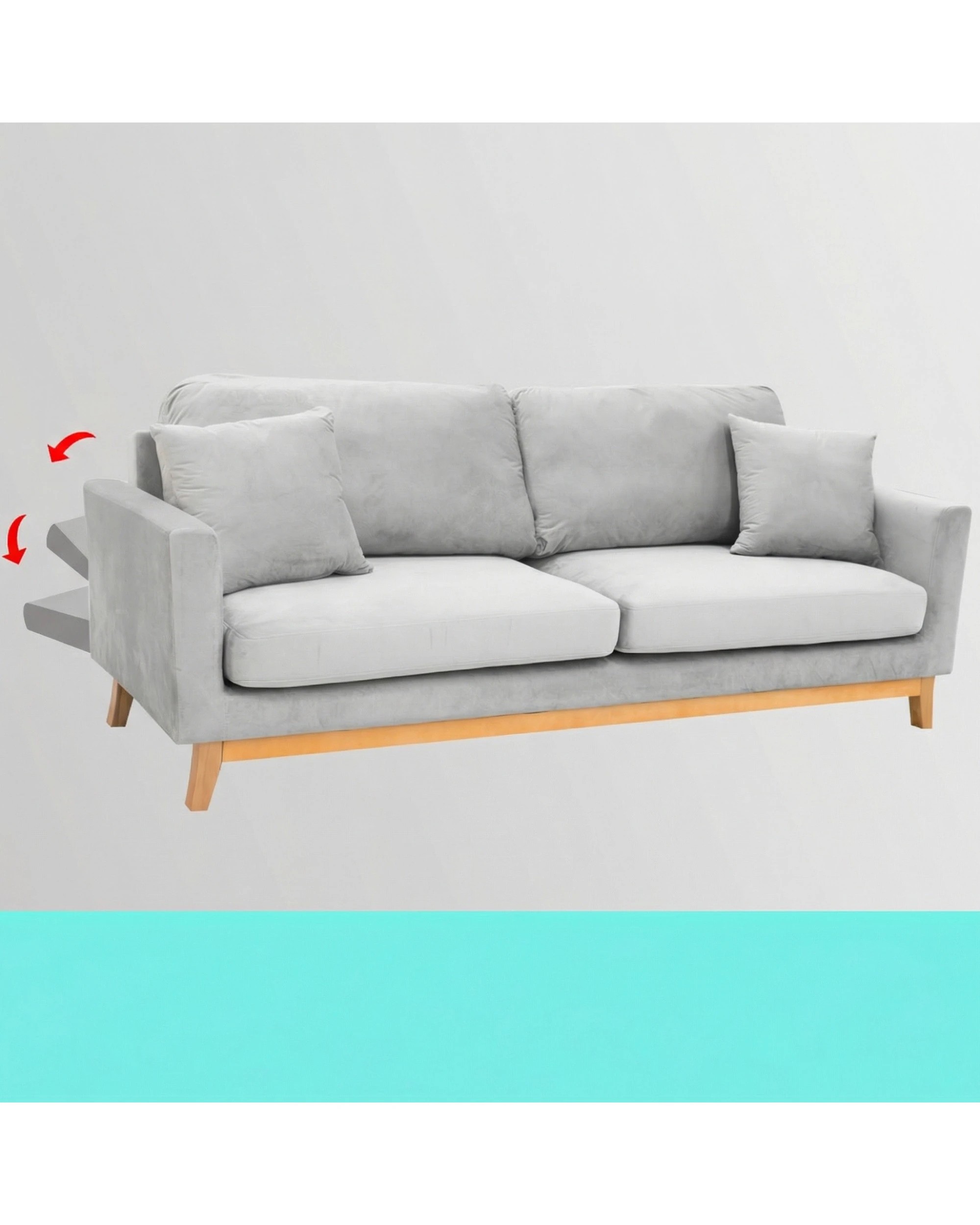 9 Sarantino 3 Seater Faux Velvet Sofa Bed Couch Furniture - Grey, 9 of 9