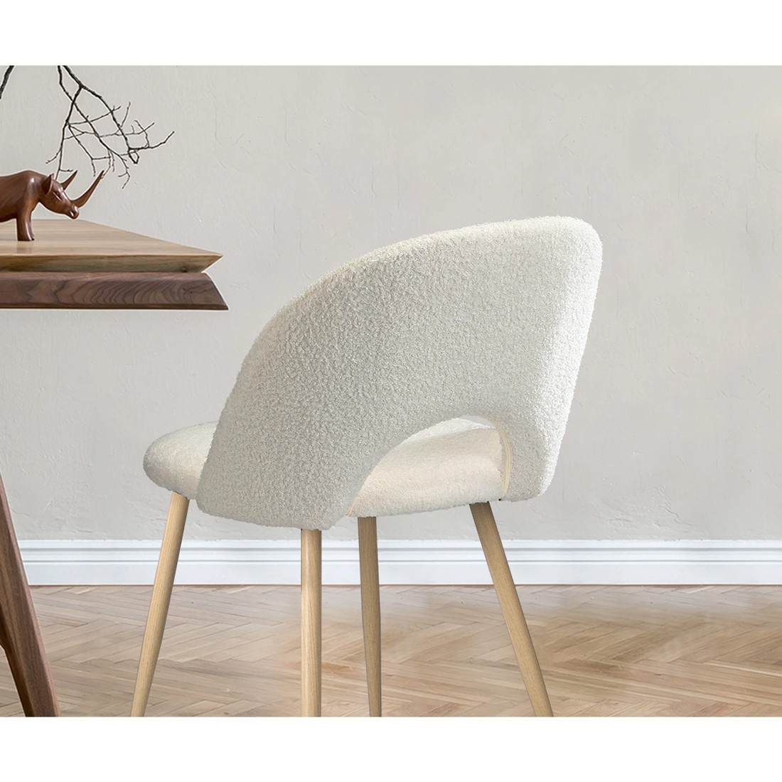 4 Oikiture 2PCS Dining Chairs Accent Chair Armchair Sherpa Wooden - White, 4 of 9