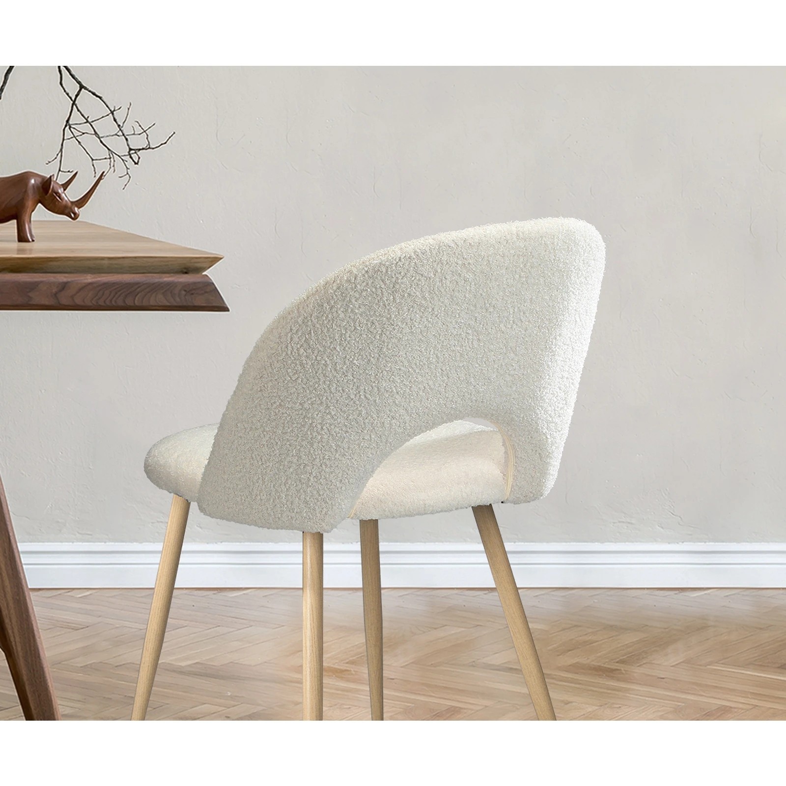 4 Oikiture 2PCS Dining Chairs Accent Chair Armchair Sherpa Wooden - White, 4 of 9