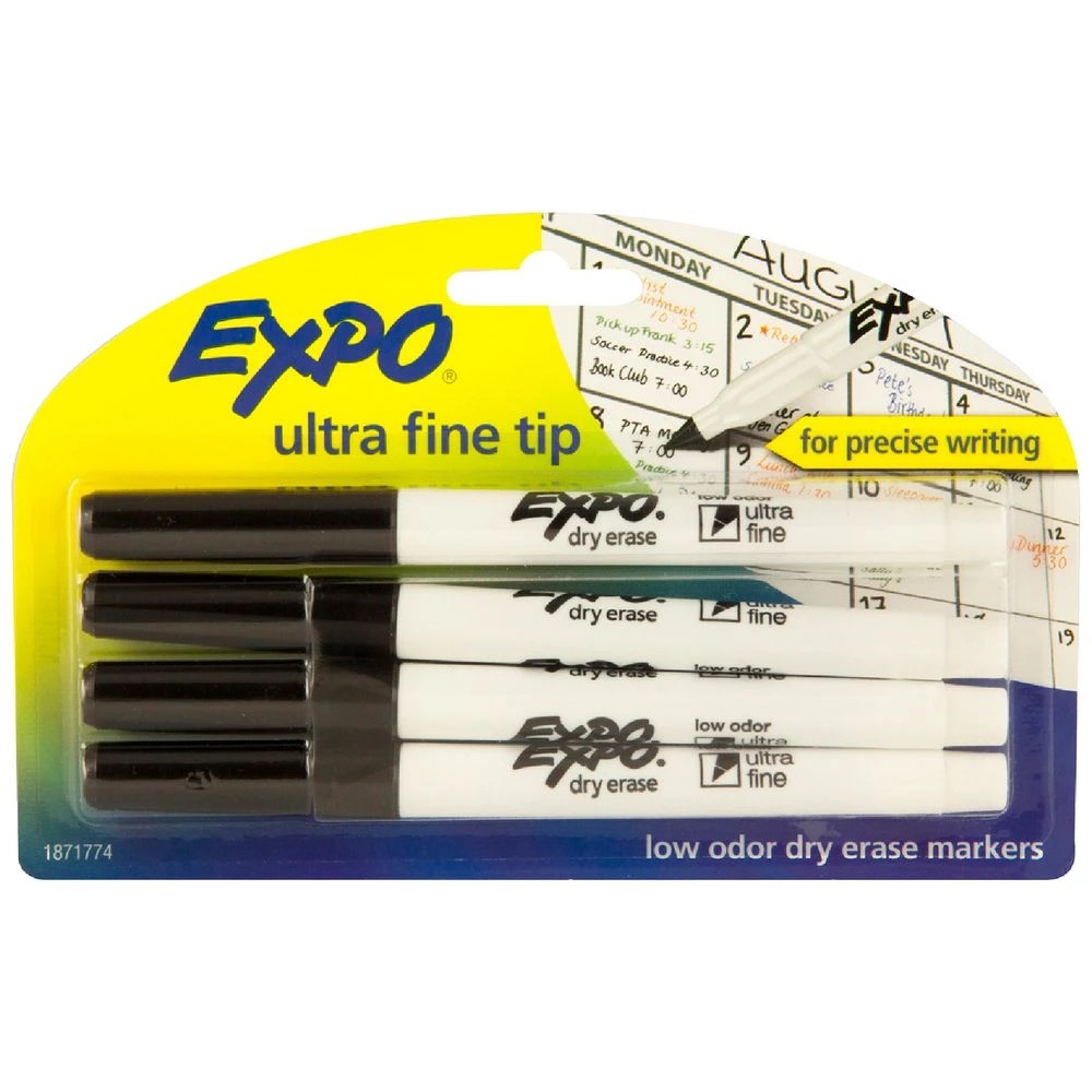 1 Expo Ultra Fine Whiteboard Markers Black 4 Pack, 1 of 3