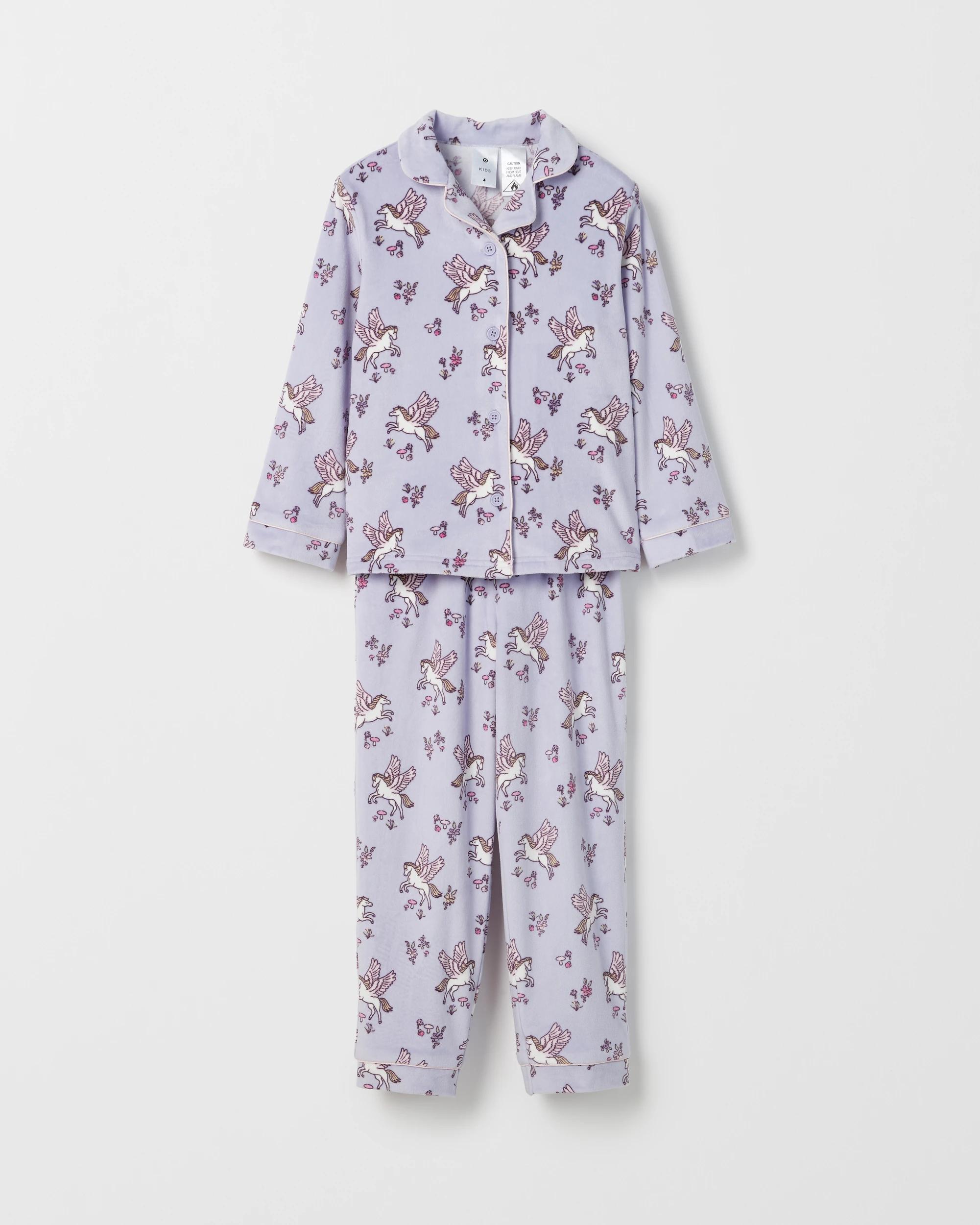 1 Target Kids Younger Girls Button Through Fleece Pyjama Set UNICORN PEGASUS, 1 of 1