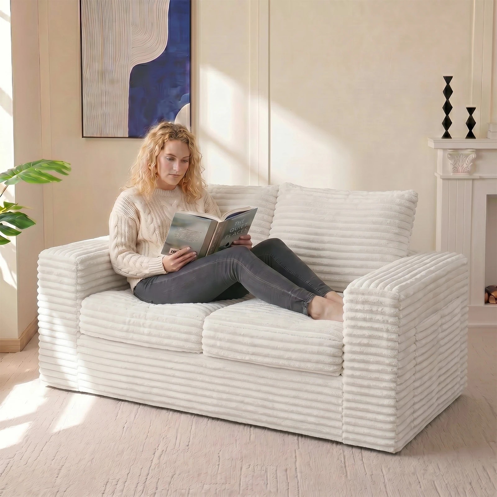 3 Advwin Loveseat Floor Sofa 162cm Loveseat Bean Bag Chair - Beige, 3 of 5
