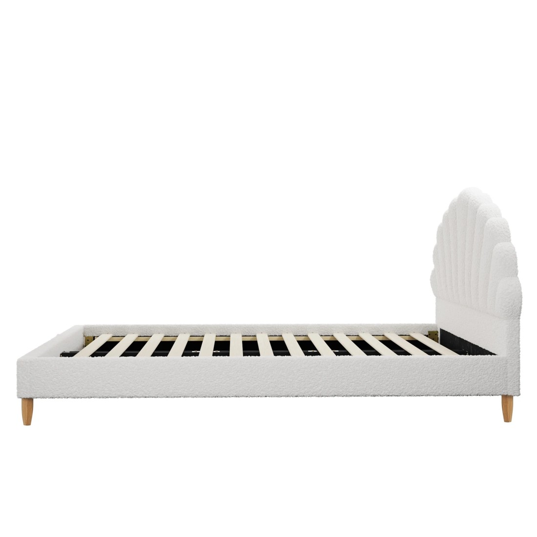 9 Oikiture Double Bed Frame Scallop-shape Bedhead Boucle- White, 9 of 10