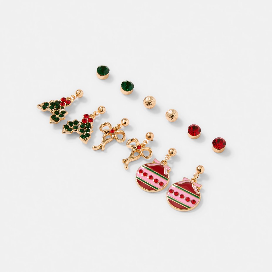 3 6 Pack Christmas Mistletoe Earrings - Pink, Red, Green and Gold Tone, 3 of 5