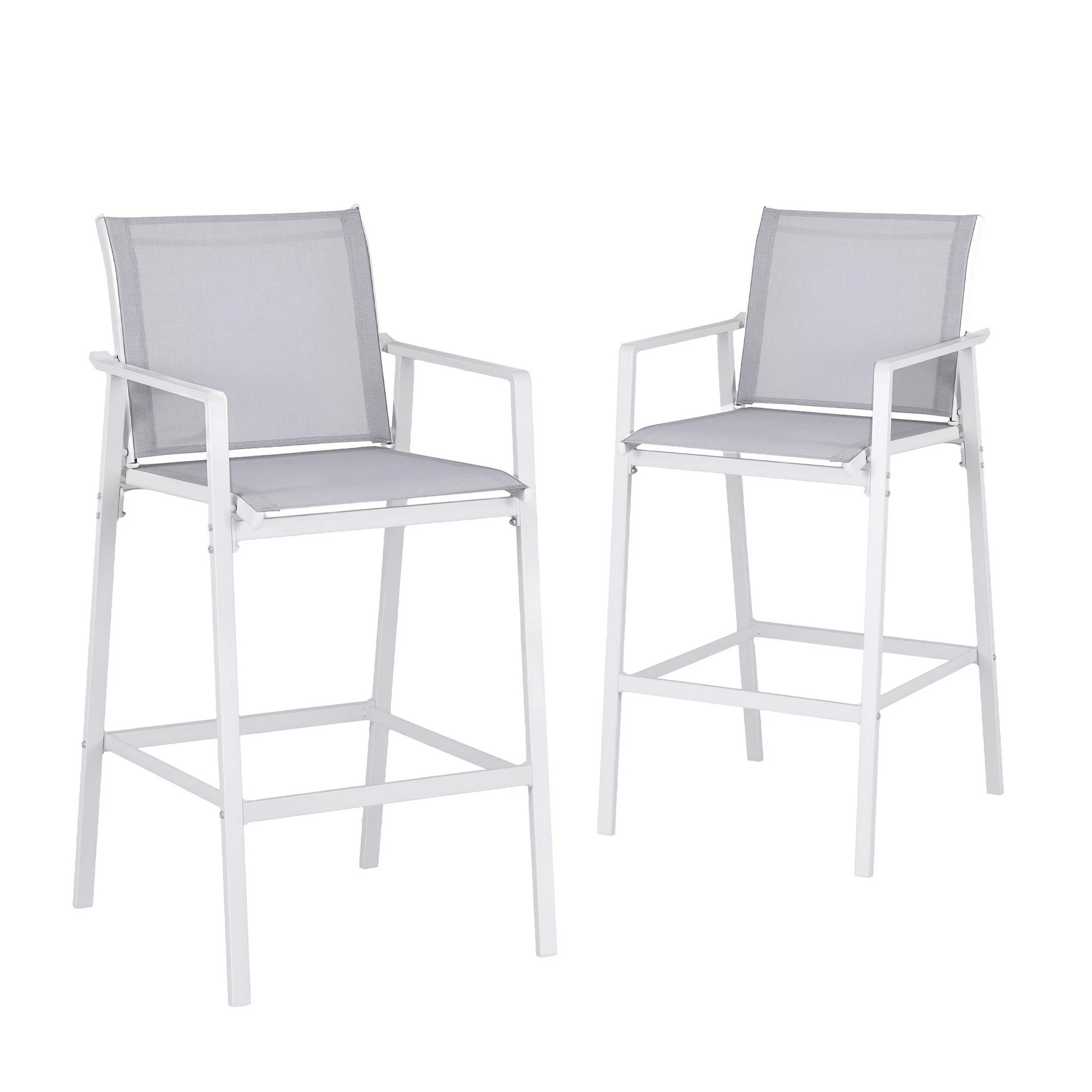 1 Gardeon 2PC Outdoor Bar Stools Dining Chairs Patio Furniture Garden Steel - White, 1 of 2