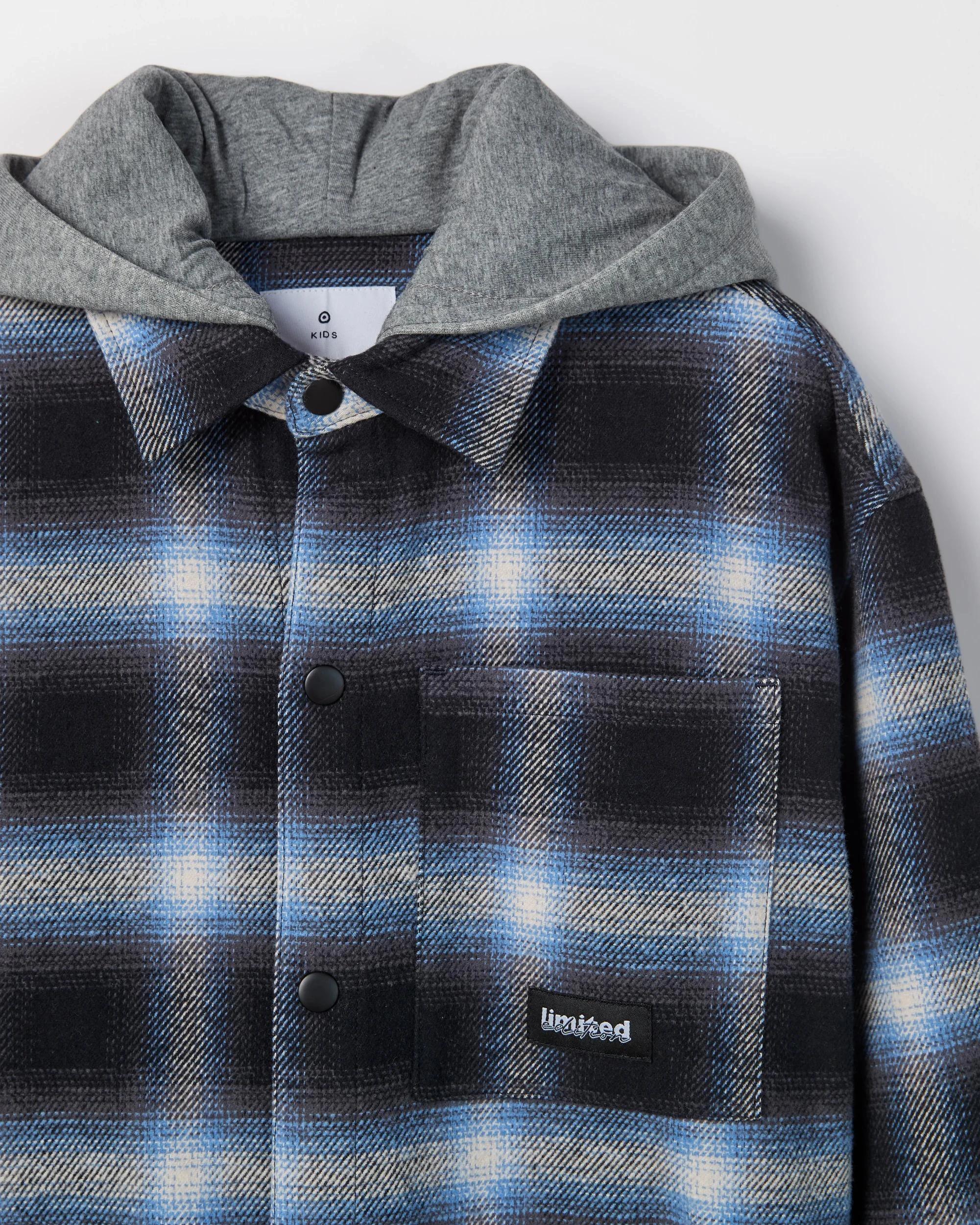 8 Target Kids Australian Cotton Heavy Flannelette Hooded Shirt BLUE CHECK, 8 of 8