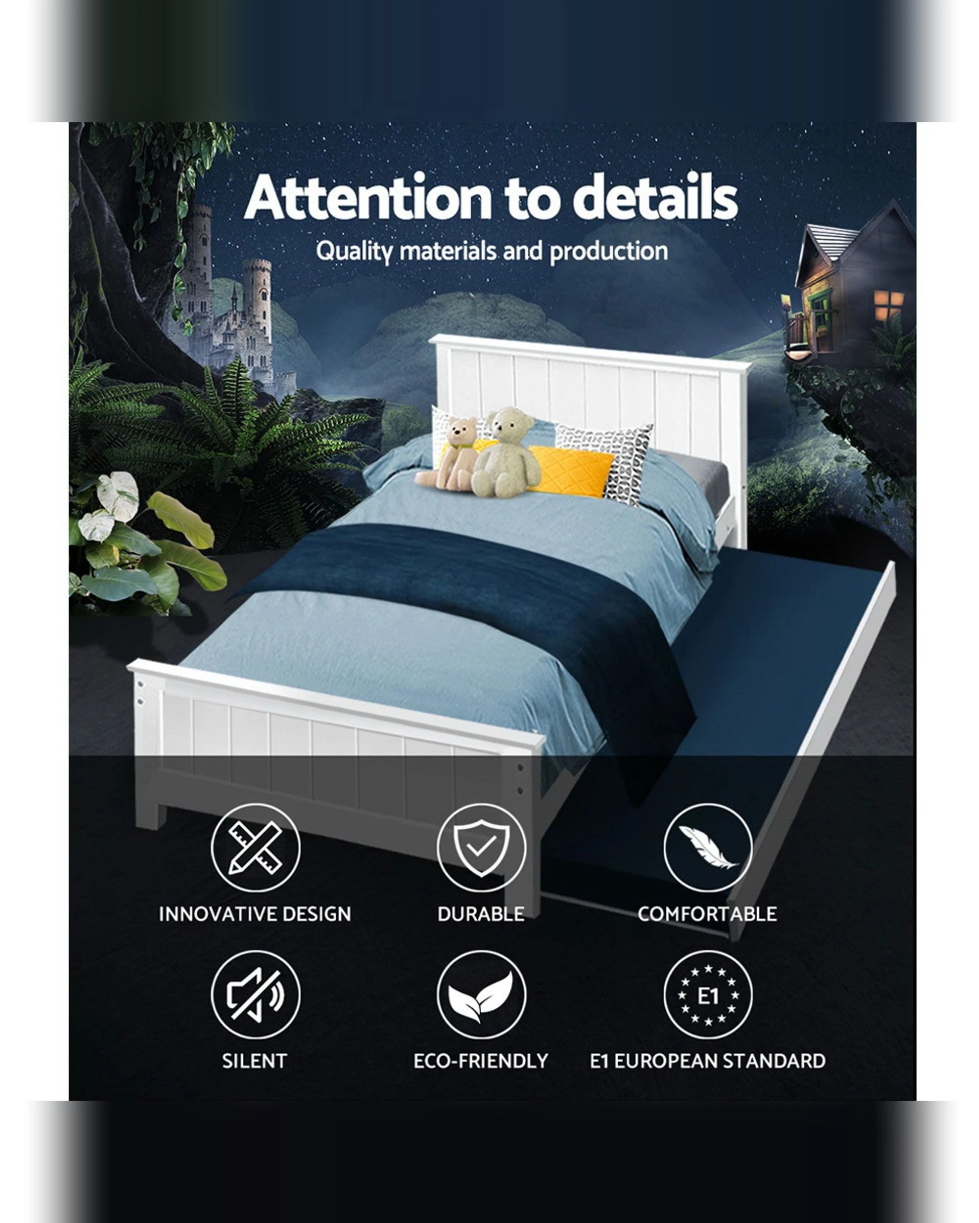 3 Artiss Bed Frame King Single Size Wooden Trundle Daybed
 - White, 3 of 3