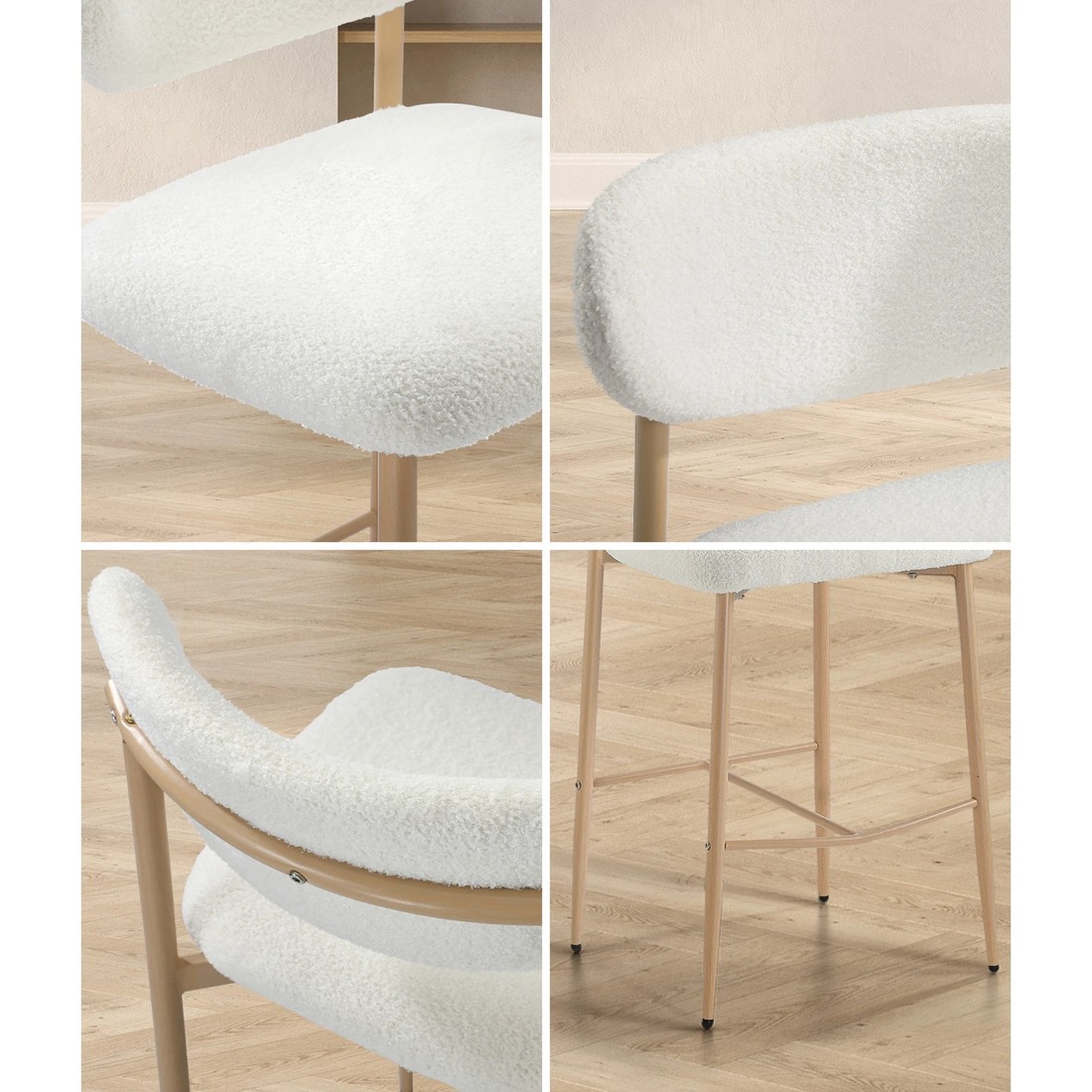 4 Oikiture 4x Bar Stools Kitchen Stool Counter Chair Boucle Fabric
 - Natural, 4 of 10