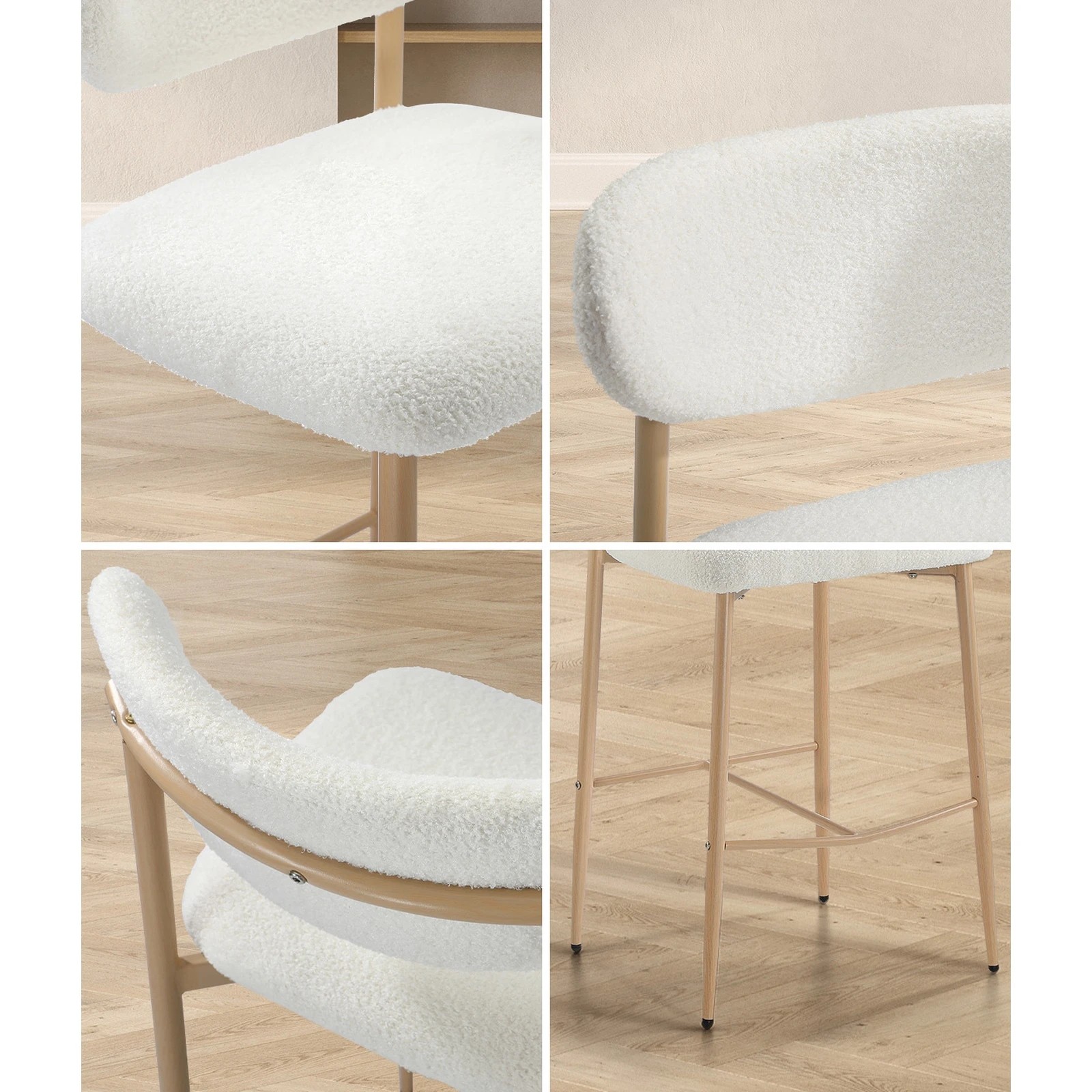 4 Oikiture 4x Bar Stools Kitchen Stool Counter Chair Boucle Fabric
 - Natural, 4 of 10