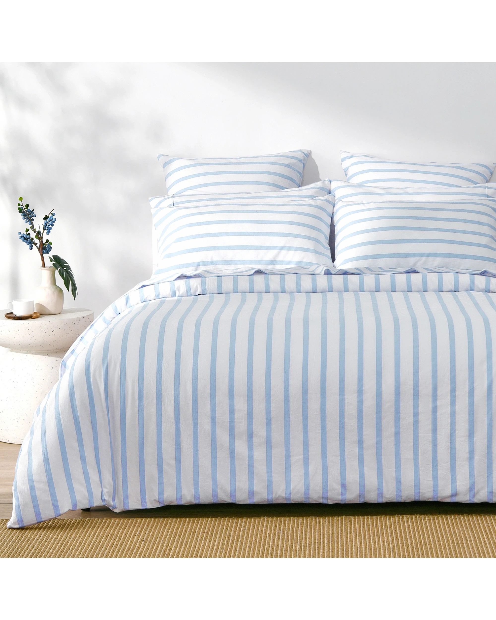 1 Dreamaker Bask Yarn Dyed Washed Cotton Striped Quilt Cover Set - Super King Bed - Sky, 1 of 6