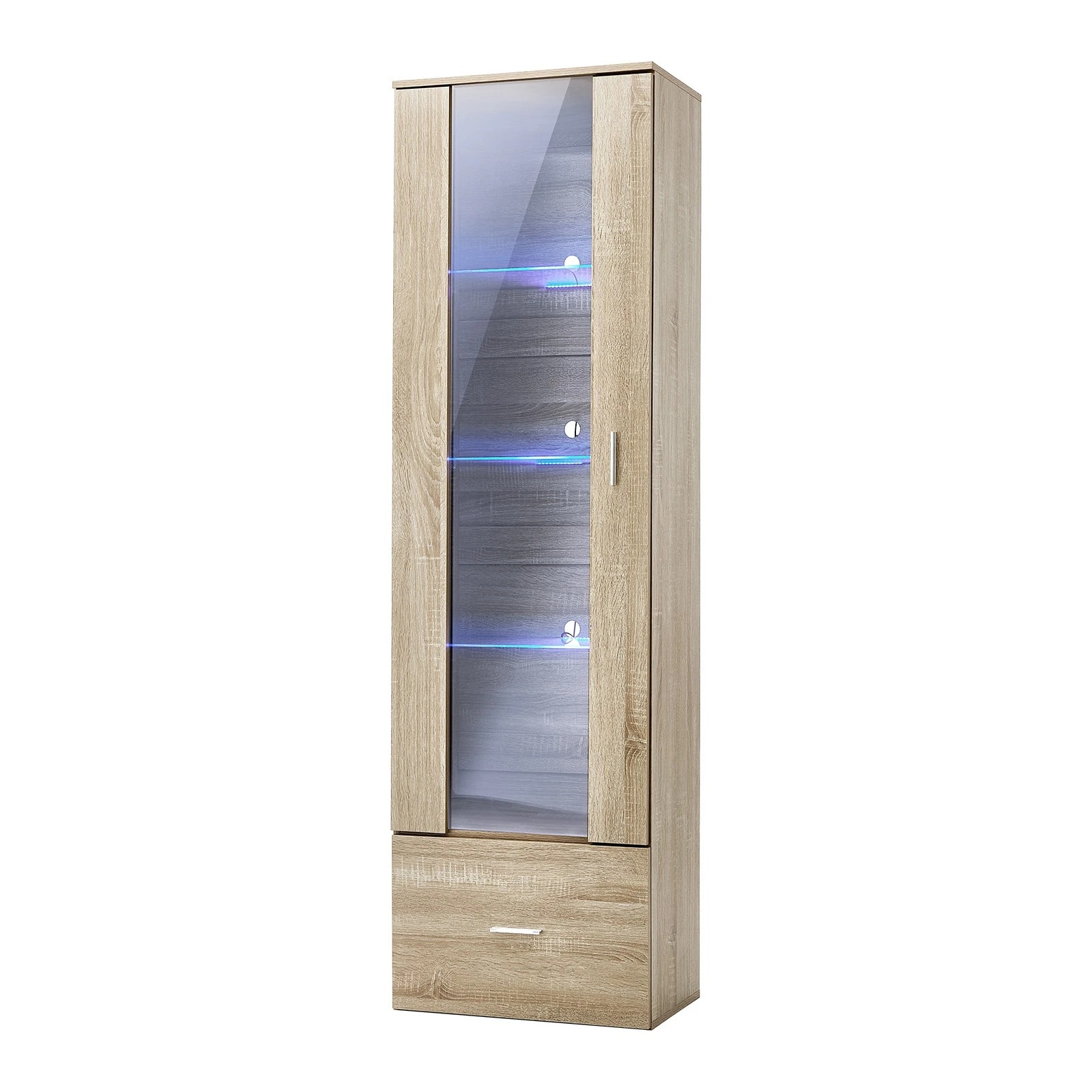 1 Oikiture Display Cabinet Buffet Sideboard LED Light Cupboard- Natural, 1 of 10