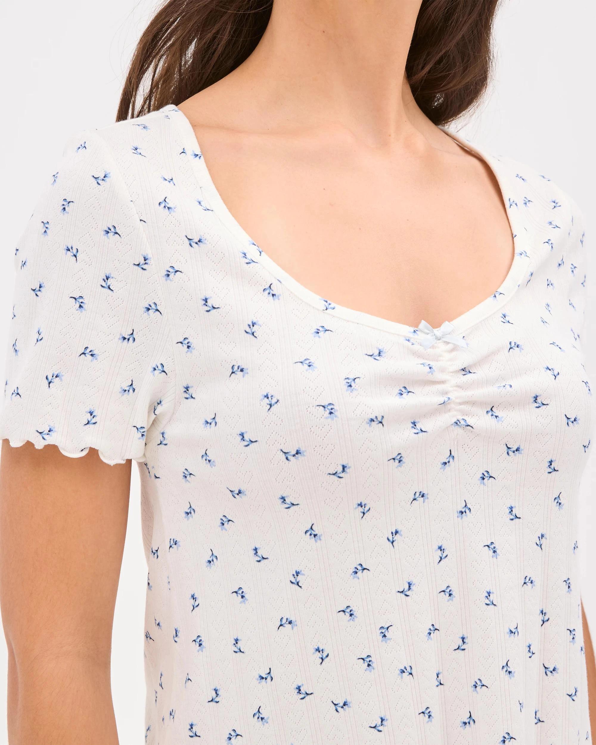 4 Target Woman Womens Australian Cotton Pointelle Sleep Top DITSY BLUE/WHITE, 4 of 5