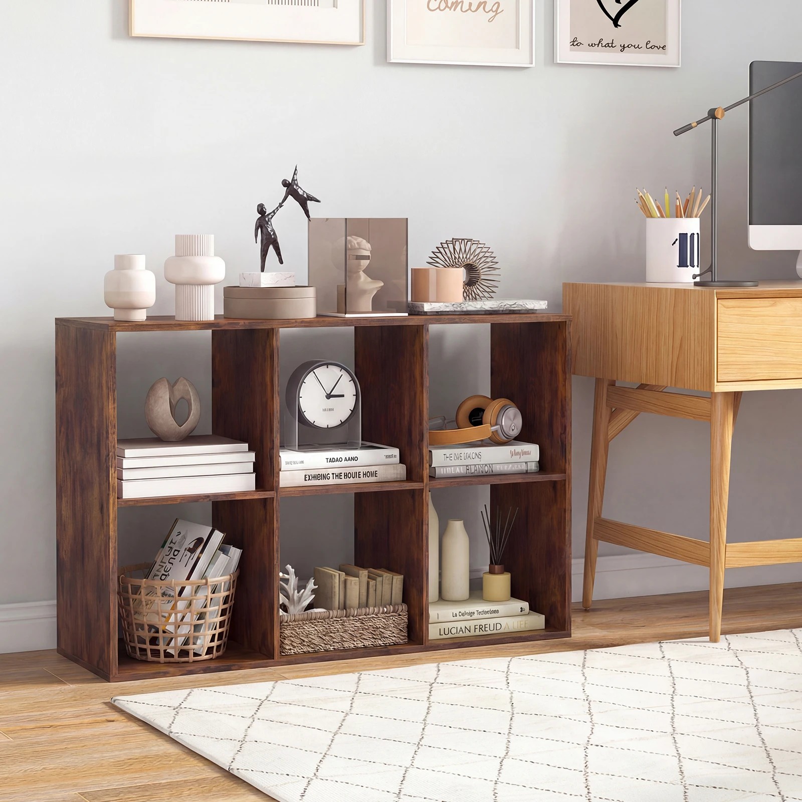 1 Costway 6-Tier Storage Bookshelf Open Display Shelf Cube Cabinet Home Office Organiser - Brown, 1 of 3