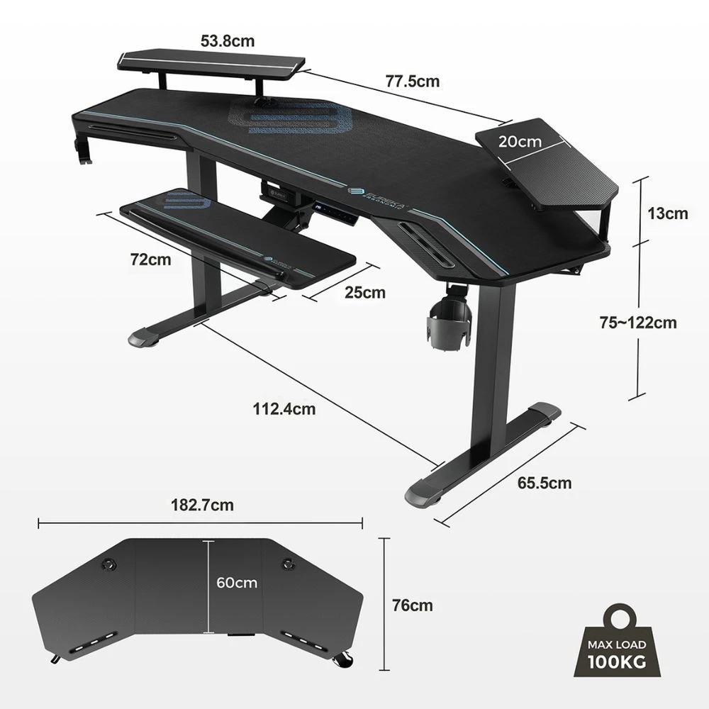 3 Eureka Wing-Shaped Sit Stand Desk Black Desks, Tables and Workstations, 3 of 10