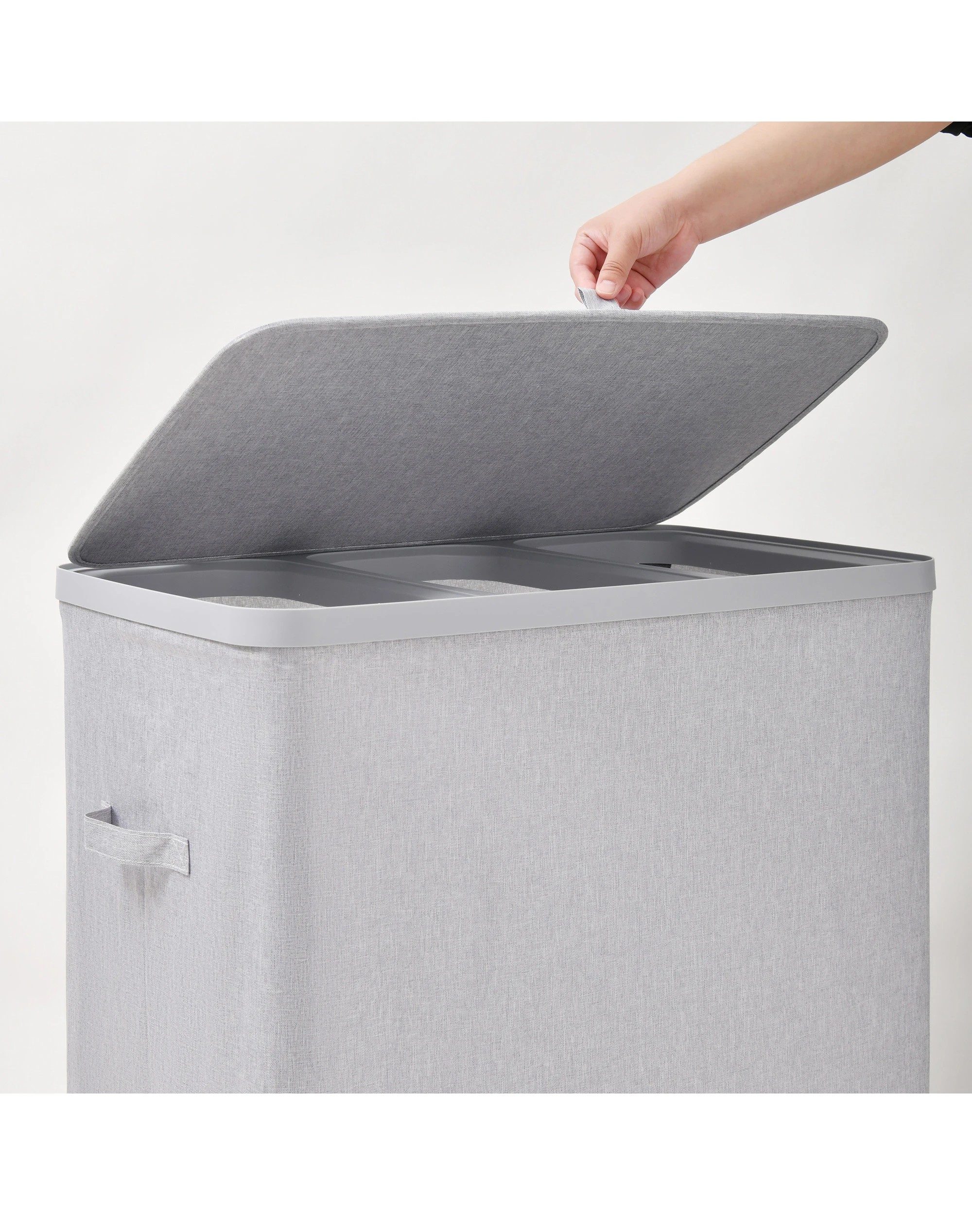 9 Sherwood Voyager 3-Section Laundry Hamper 120L Faux Linen 64x40x67cm - Grey, 9 of 10