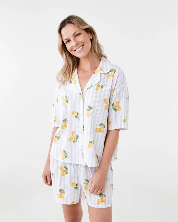 Cotton Seersucker Short Sleeve and Shorts Pyjama Set