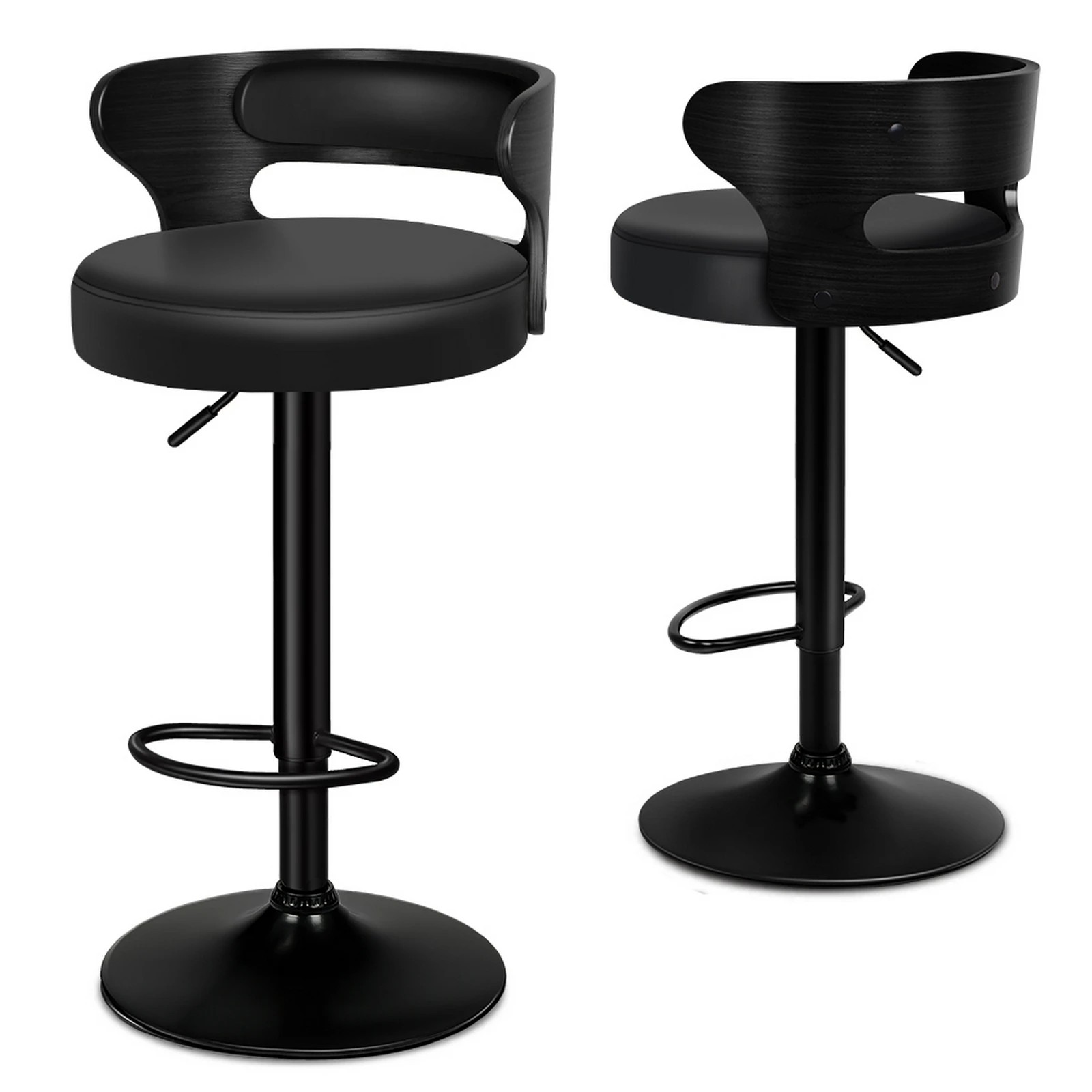 1 Alfordson 2x Bar Stool Kitchen Swivel Chair Wooden Leather Ramiro - Black, 1 of 10