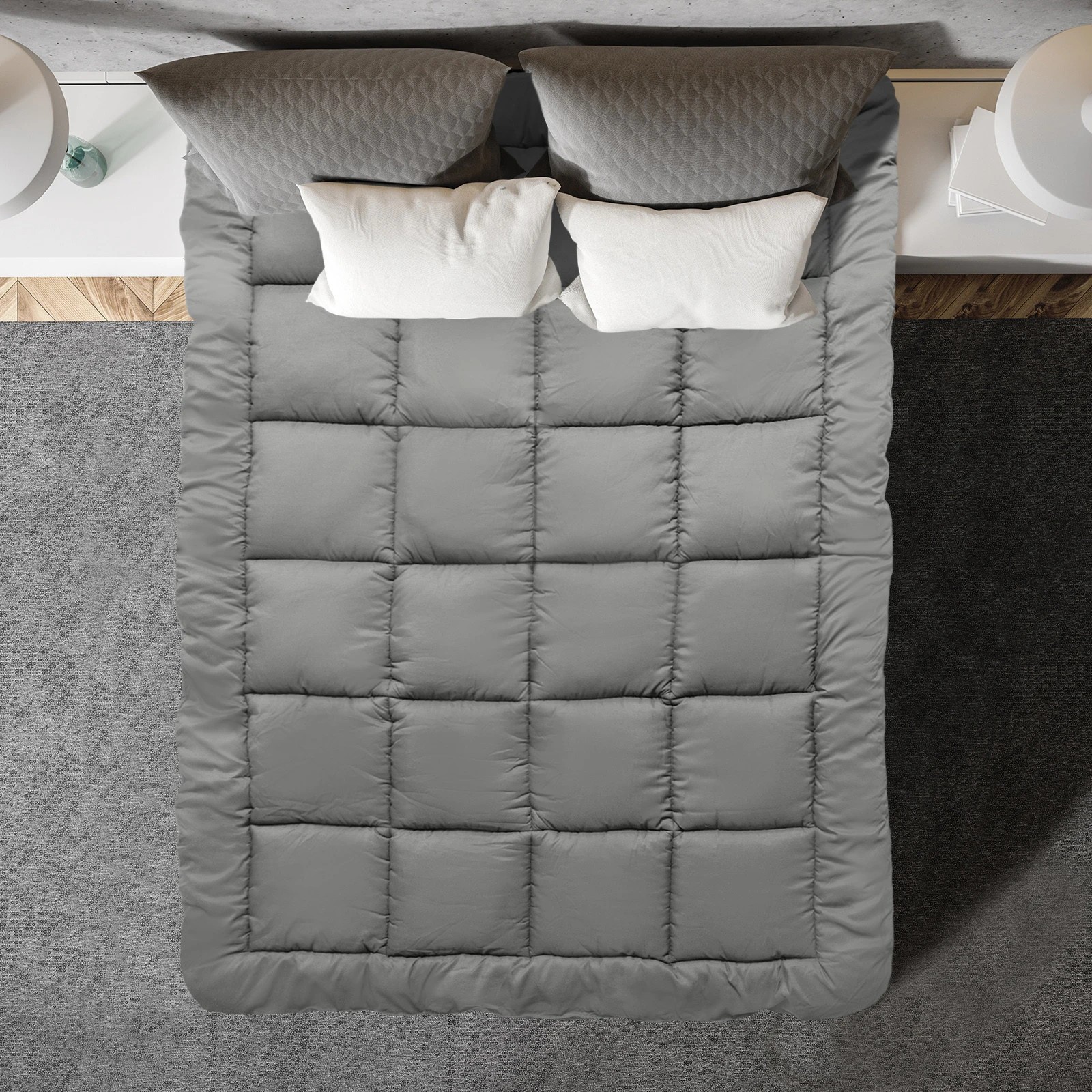 6 Royal Comfort Bamboo Blend Topper 800GSM 45cm Skirt Luxury Bedding - Single Bed - Charcoal, 6 of 10