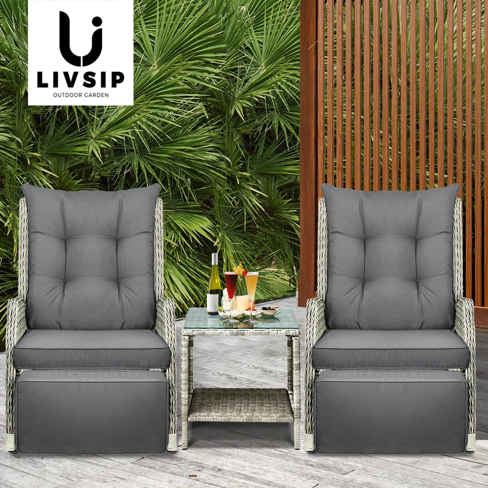 9 Livsip Outdoor Recliners Sun Lounger & Table Outdoor Patio Furniture Set Of 3
 - Grey, 9 of 10