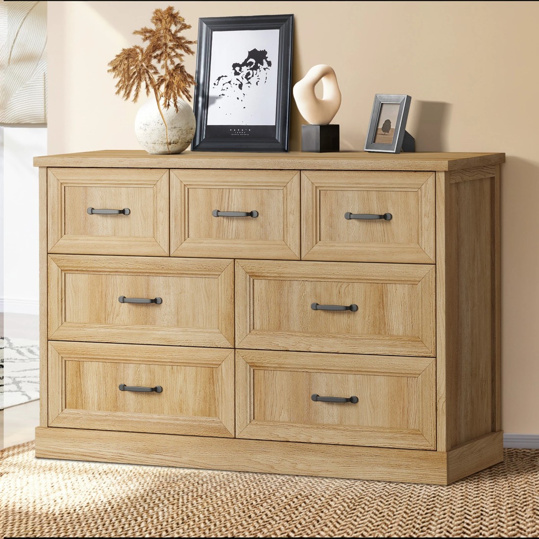 9 Oikiture 7 Chest of Drawers Bedside Dresser Tallboy Storage Bedroom - Natural, 9 of 9
