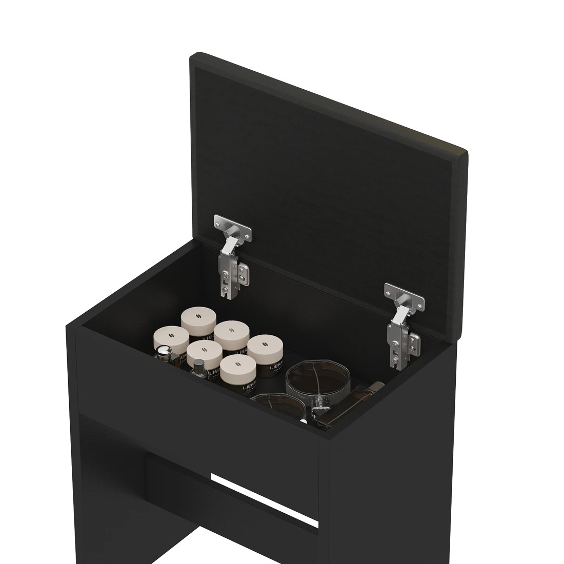 5 Advwin Dressing Table Stool Set Glass Desktop Mirror LED Light 2 Drawers - Black, 5 of 8