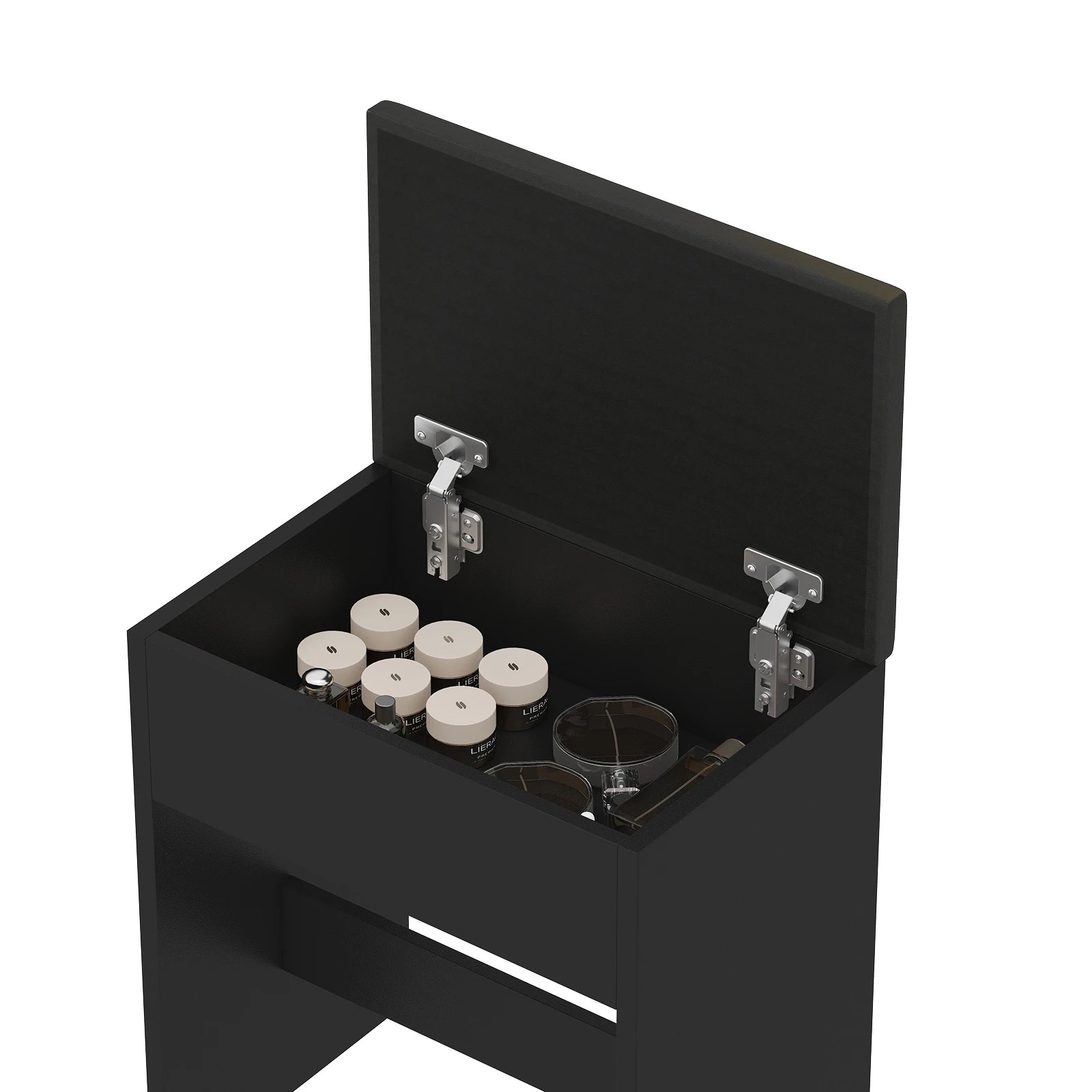 5 Advwin Dressing Table Stool Set Glass Desktop Mirror LED Light 2 Drawers - Black, 5 of 8