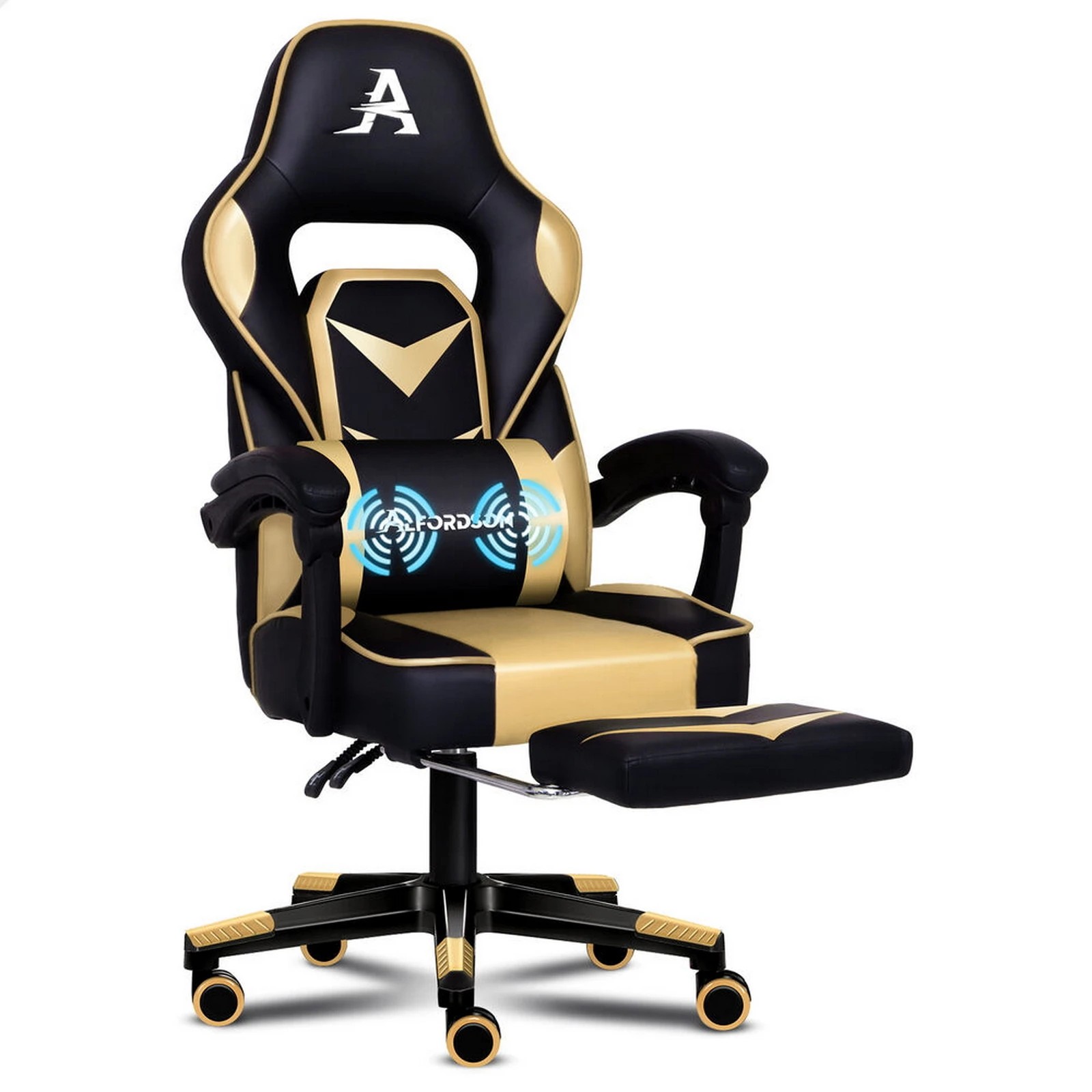 1 Alfordson Gaming Chair Office Seat Lumbar Massage Footrest Executive Racing - Gold, 1 of 10