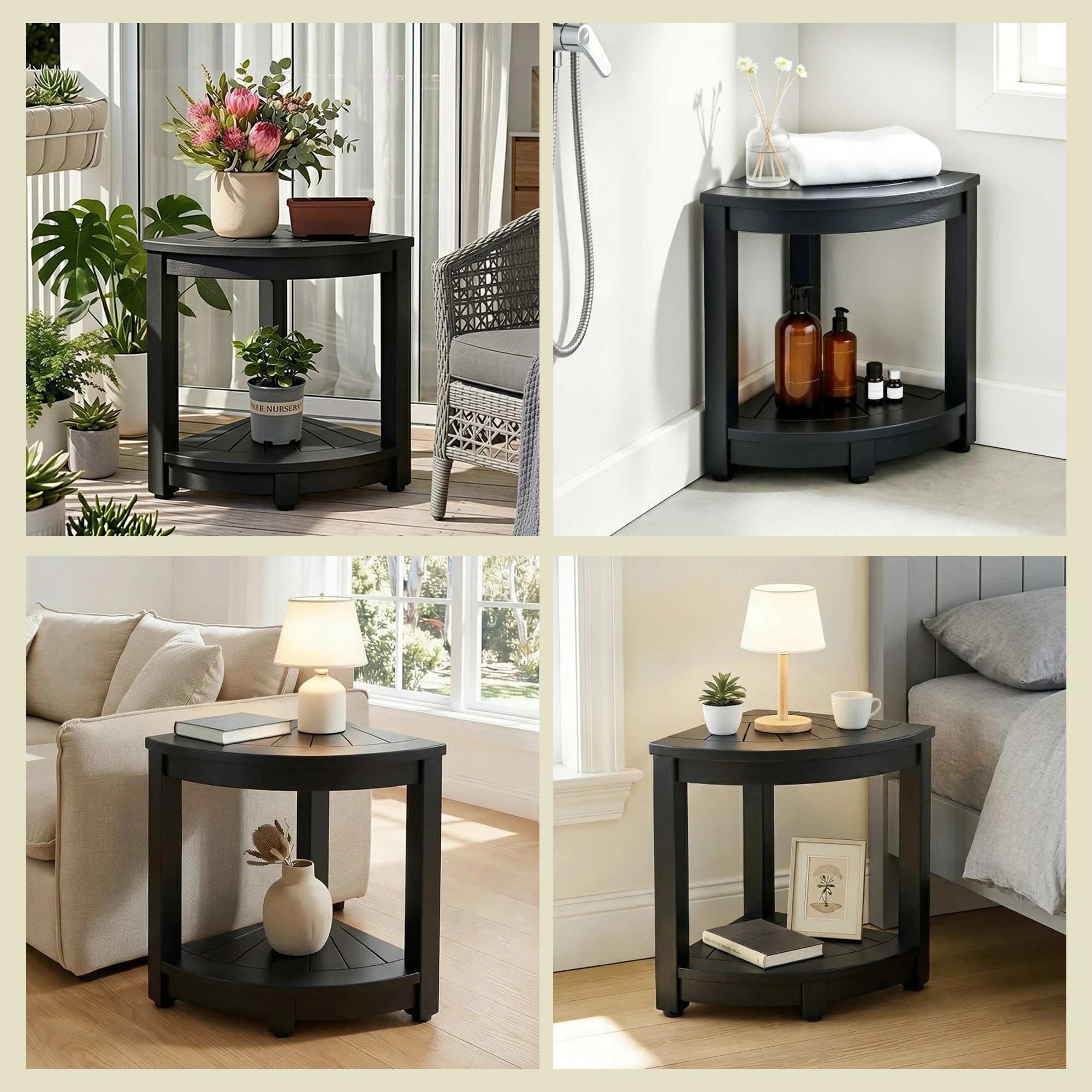 6 Gardeon Outdoor Coffee Side Table HDPE Desk Corner Shower Stool Bench Seat with Storage Shelf - Black, 6 of 8