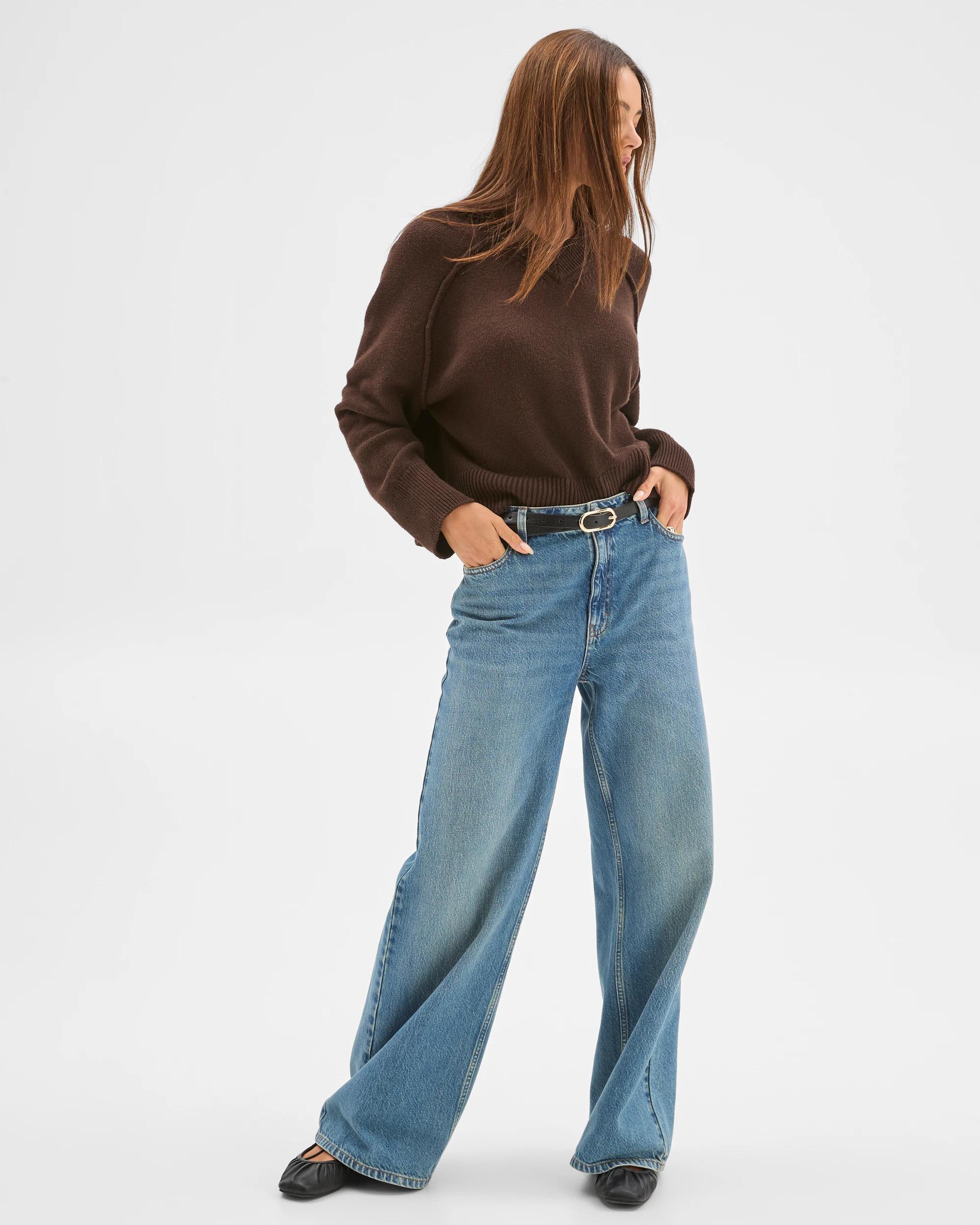 2 Lily Loves Australian Cotton Blend V-Neck Jumper TRUFFLE, 2 of 5
