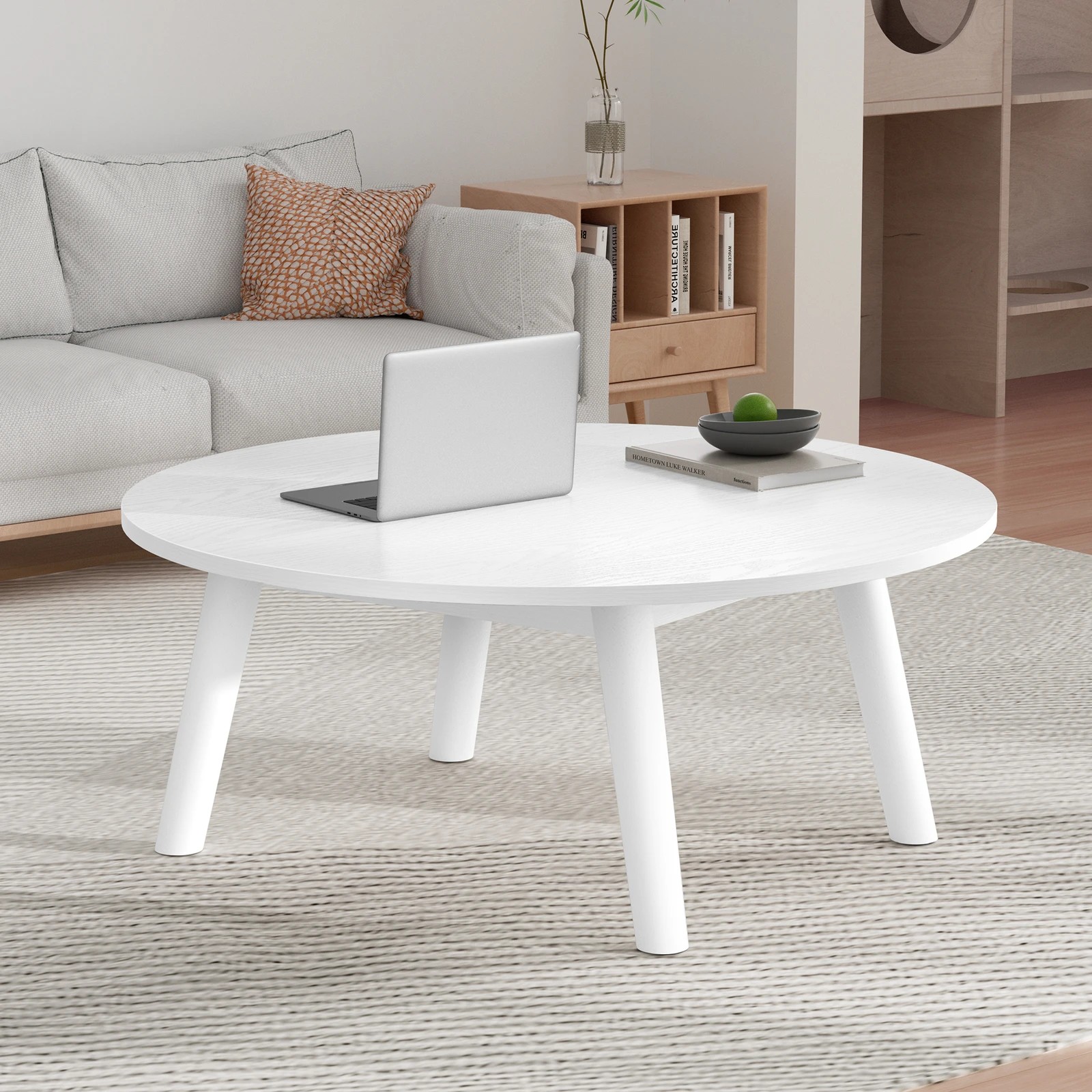 10 Alfordson Coffee Table Modern Round Table Sturdy Wooden Legs Living Room - White, 10 of 10