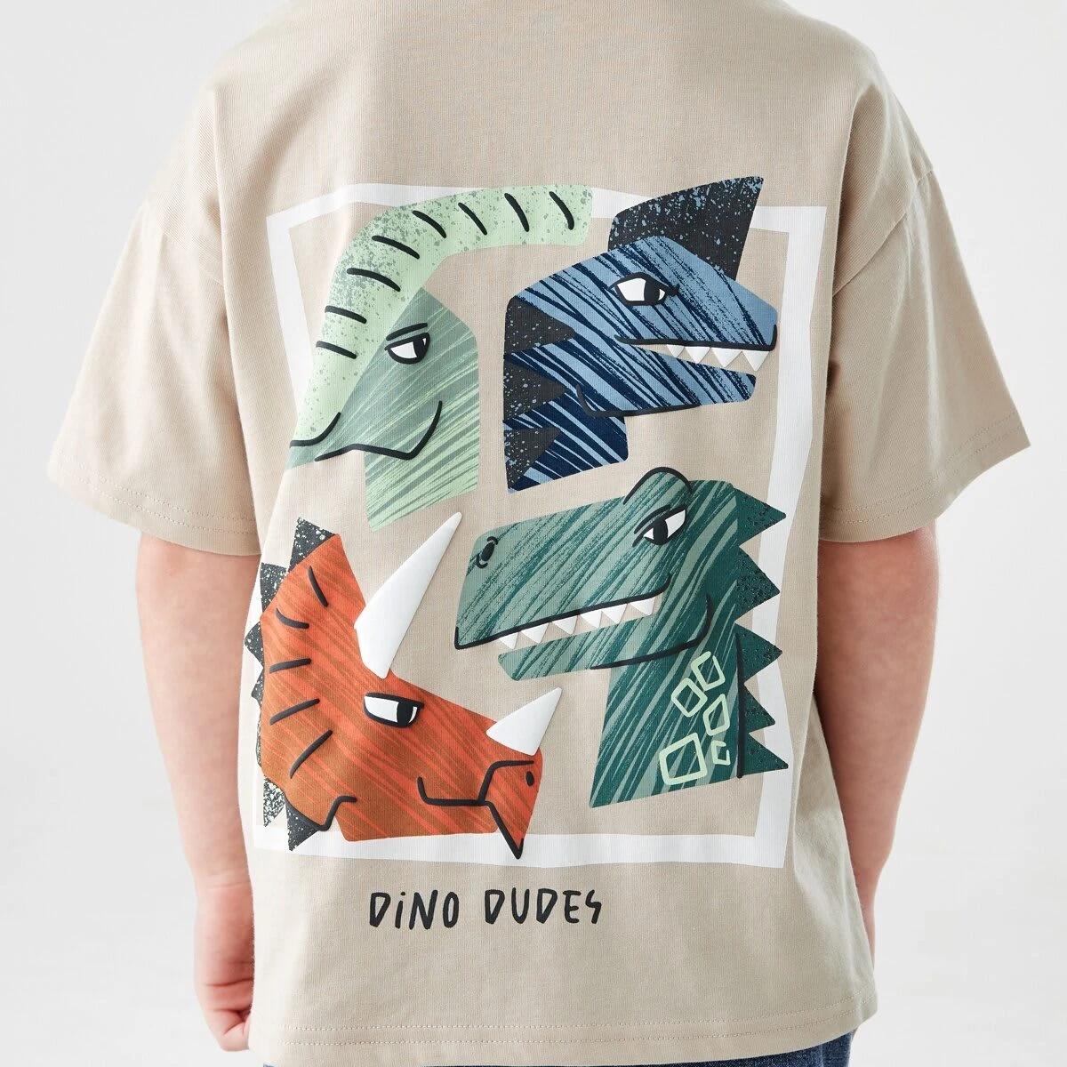 5 Short Sleeve Oversized Print T-shirt DINO DUDES NATURAL ECRU, 5 of 7