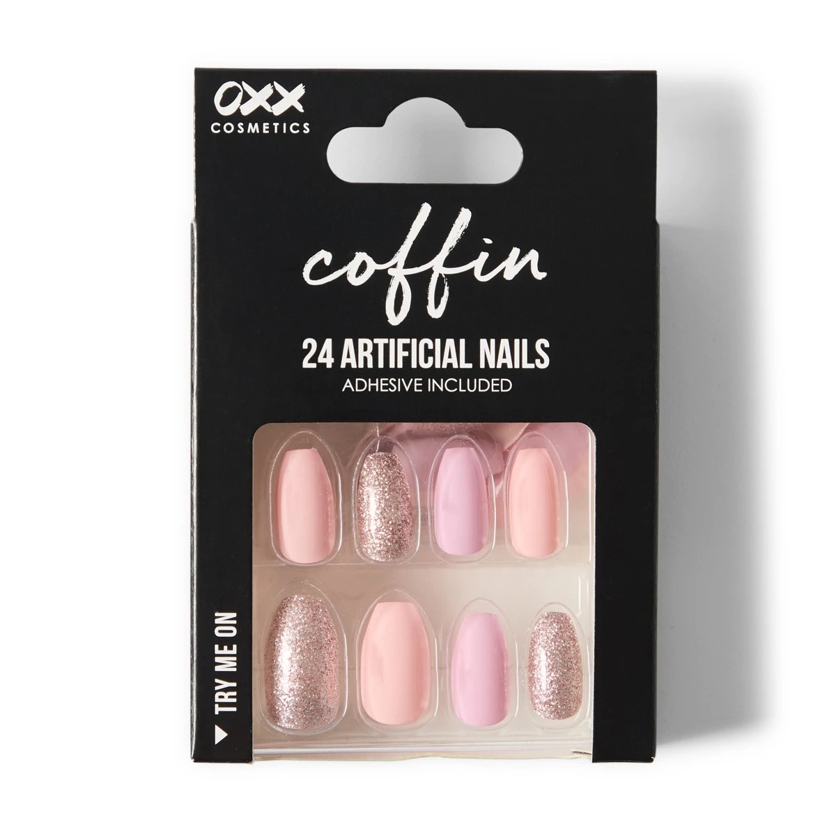 1 OXX Cosmetics 24 Pack Artificial Nails with Adhesive - Coffin Shape, Sunrise Glitter, 1 of 5