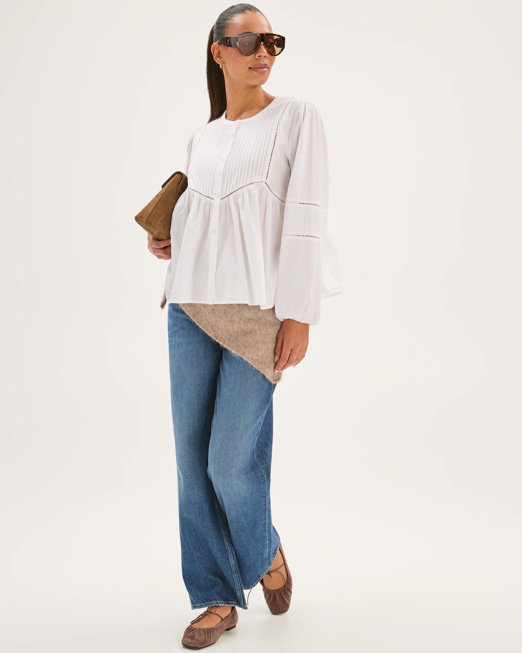 1 Target Woman Long Sleeve Femme Detail Blouse WHITE, 1 of 8