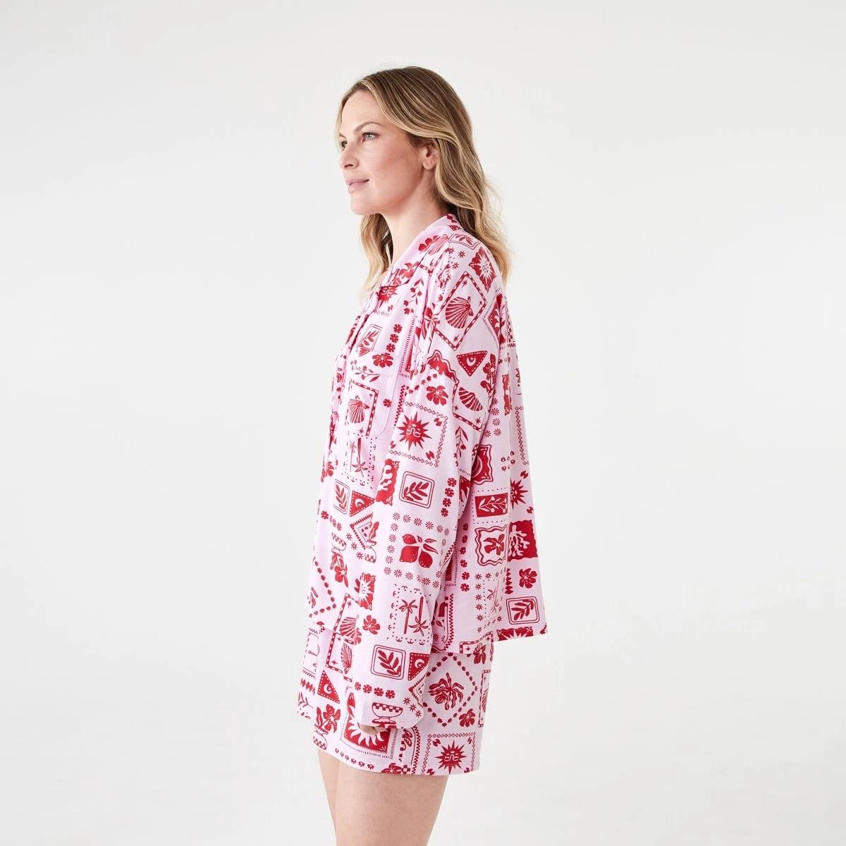 2 Long Sleeve Top and Shorts Comfort Pyjama Set VACAY STAMP PINK LADY, 2 of 8