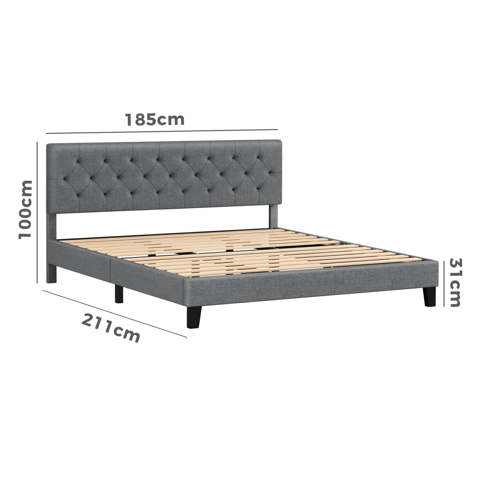 9 Alfordson Bed Frame King Size Tufted Headboard Modern Fabric Meduna - Grey, 9 of 9