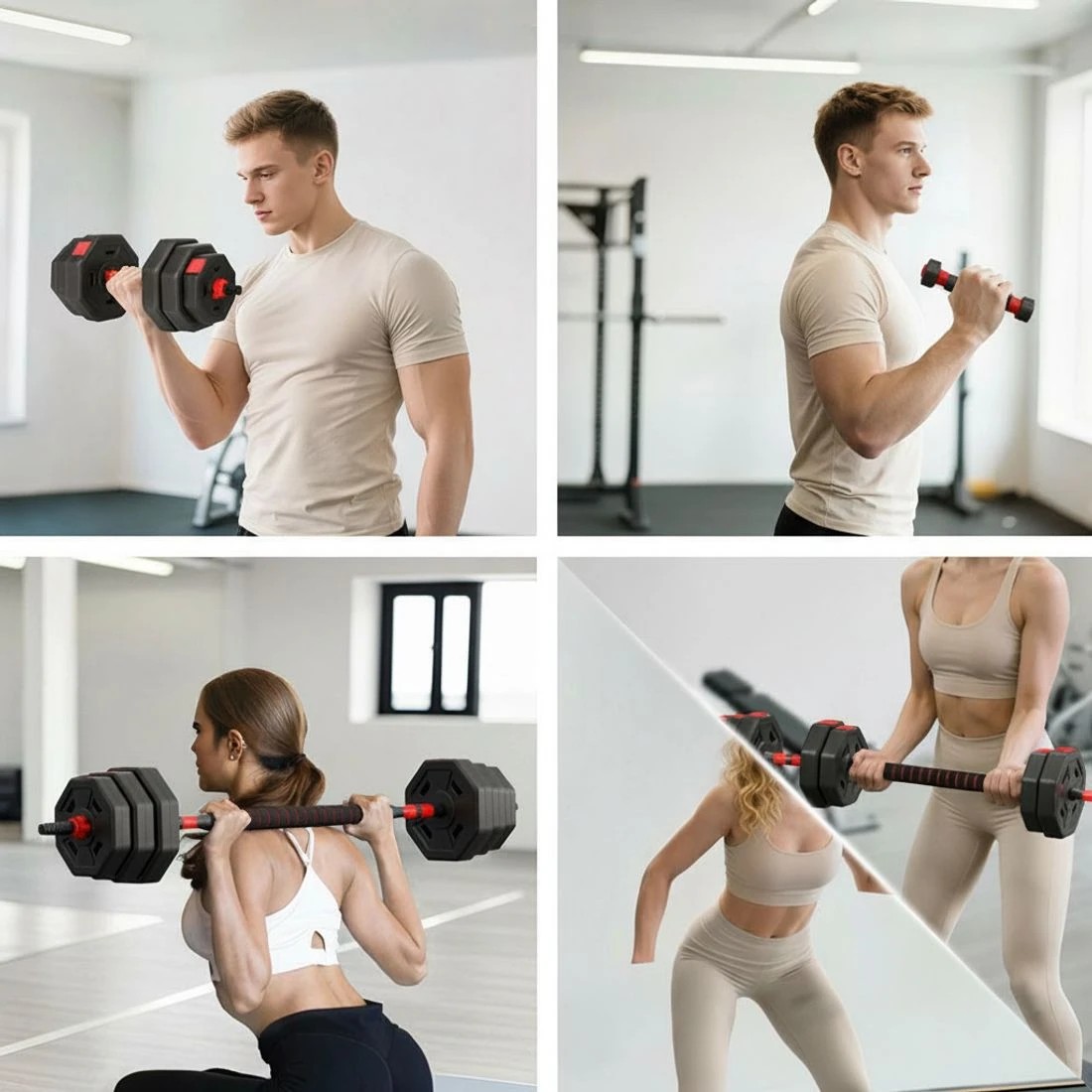 4 Everfit 40kg Adjustable Dumbbell Barbell Set Weight Plates Home Workout - Multi, 4 of 6