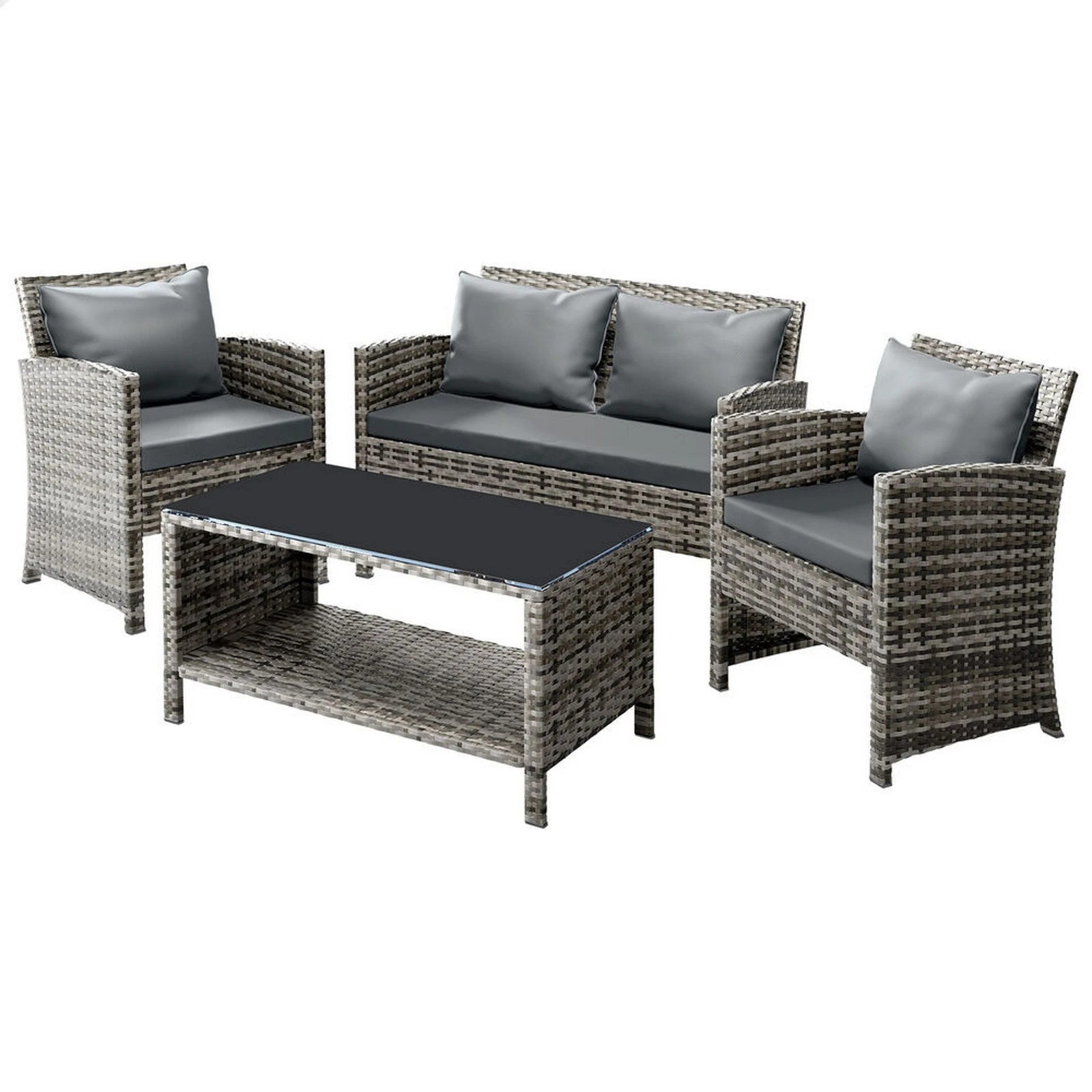 1 Alfordson Outdoor Furniture 4PCS Garden Patio Chairs Table Set Wicker With Pillow - Mixed Grey, 1 of 10