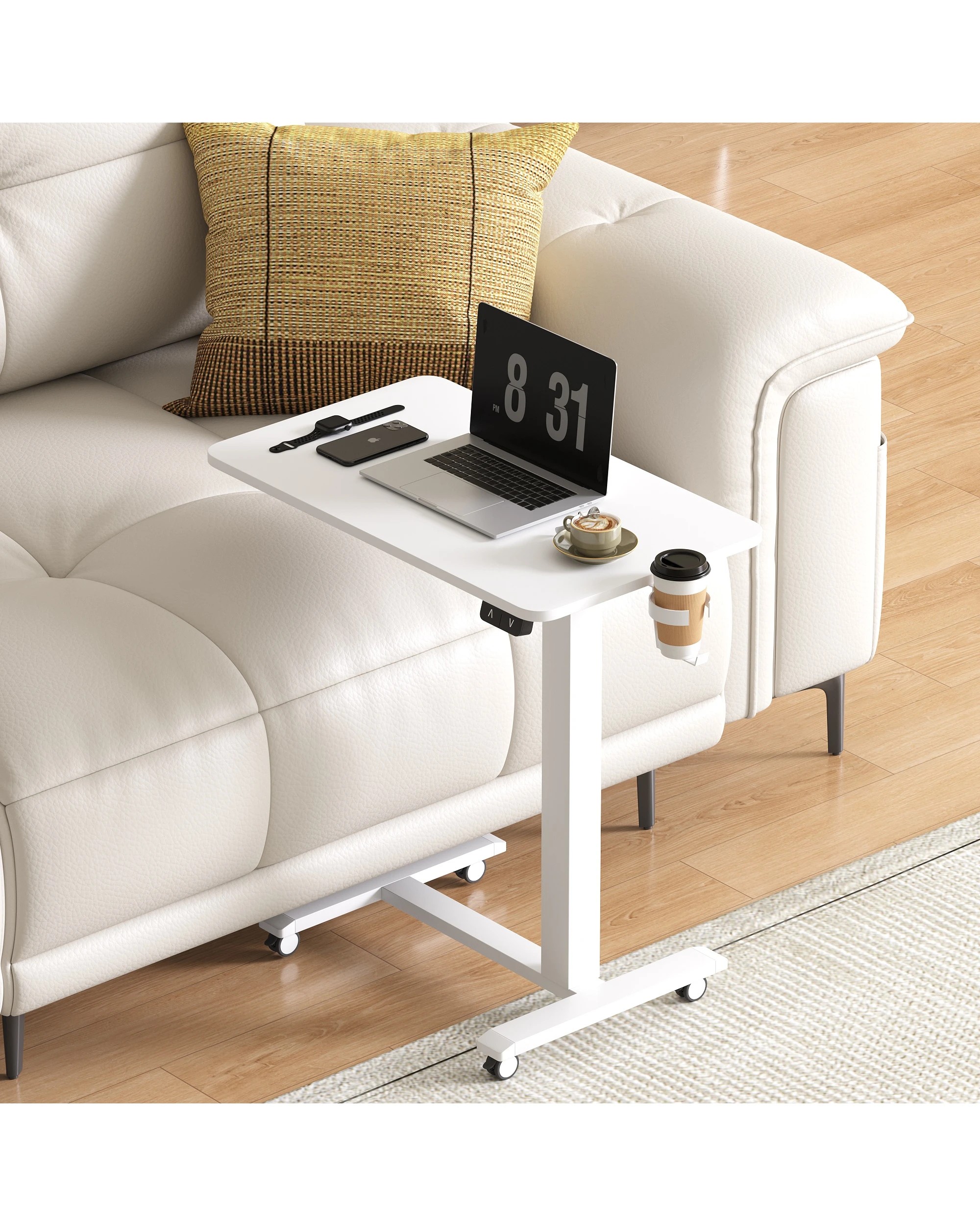 4 Advwin Portable Electric Standing Desk Height Adjustable Small Mobile Table - White, 4 of 7