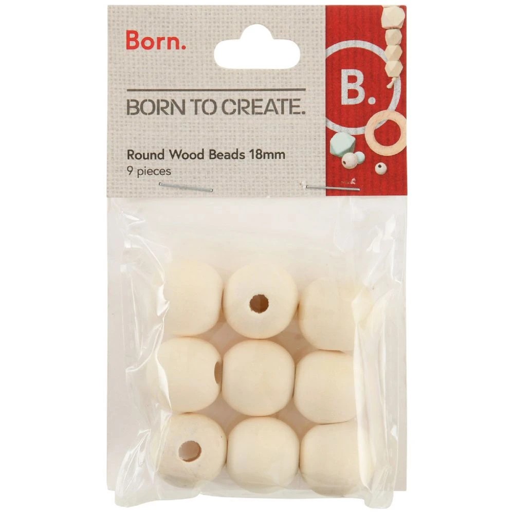 1 Born Round Wooden Beads 18mm Natural 9 Pieces, 1 of 2