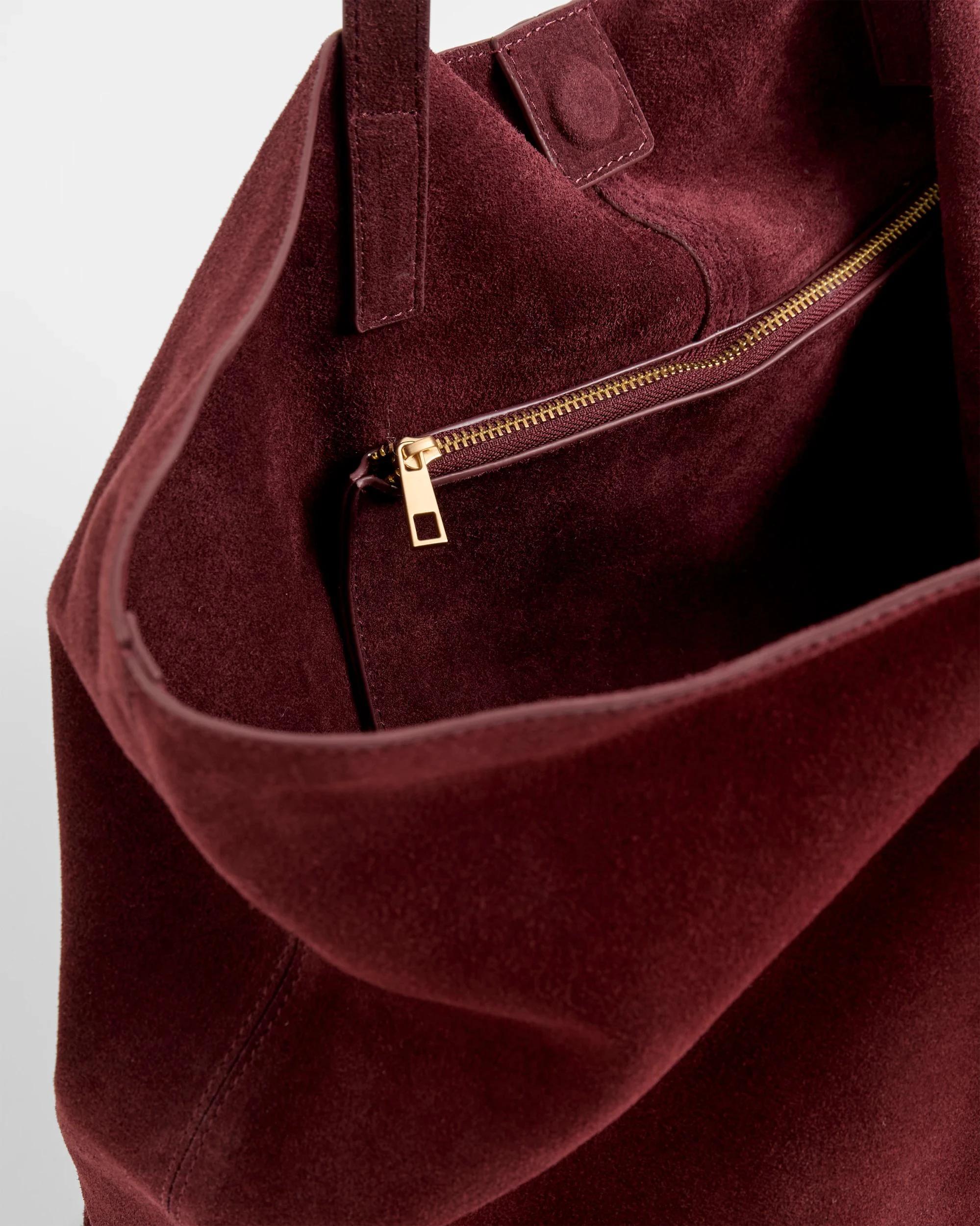 2 Target Premium Suede Leather Essential Tote Bag BURGUNDY, 2 of 2
