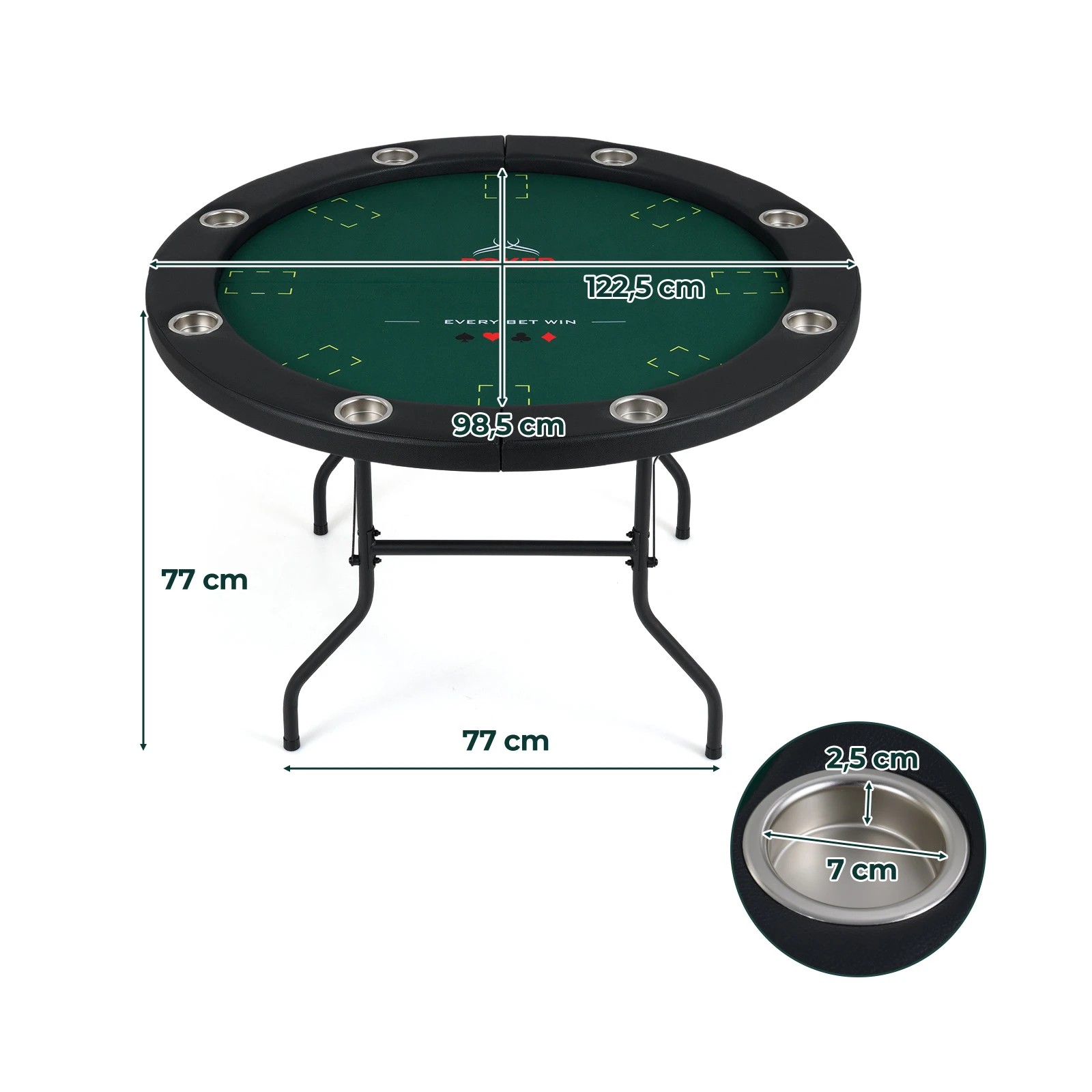 3 Costway 122cm Folding Poker Table Round Casino Leisure Texas Holdem Game Play Table for 8 Players - Green, 3 of 3