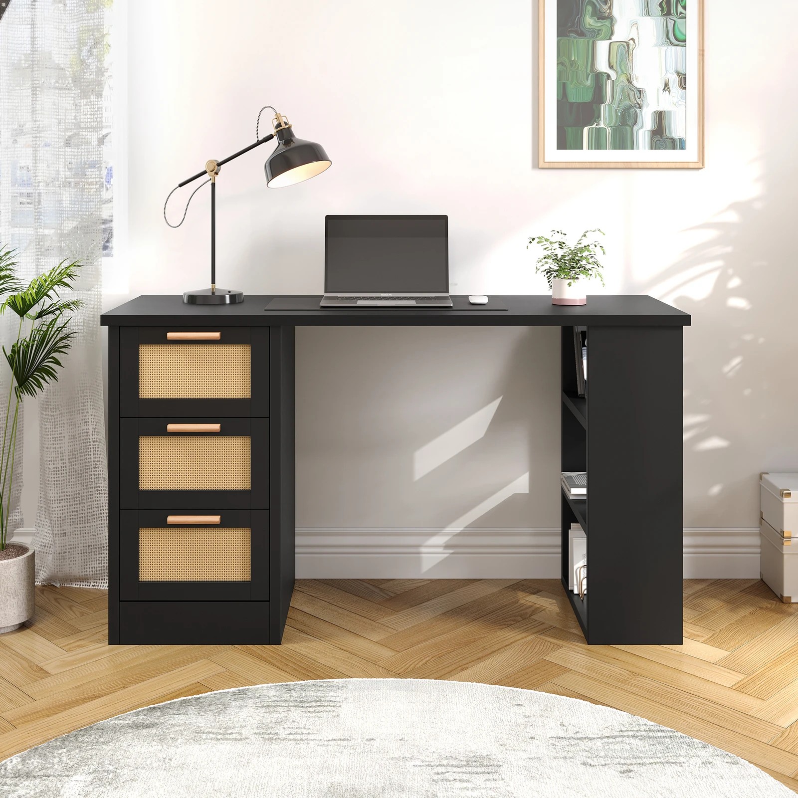 3 Alfordson Computer Desk Drawers Office Laptop PC Study Table Shelf - Black, 3 of 10