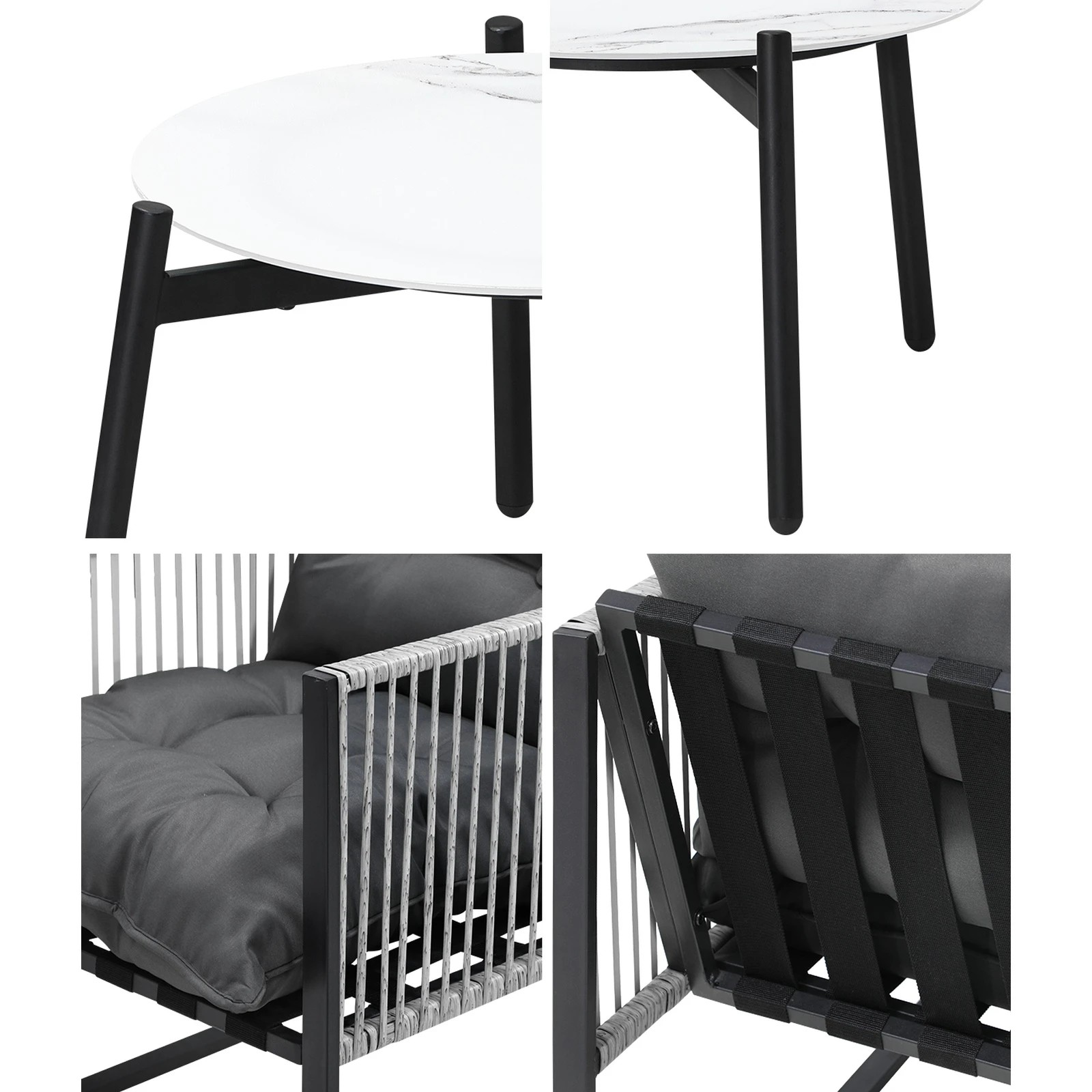 5 Livsip 3PCS Outdoor Patio Setting Table Chairs White 50cm Coffee Table - Multi, 5 of 9