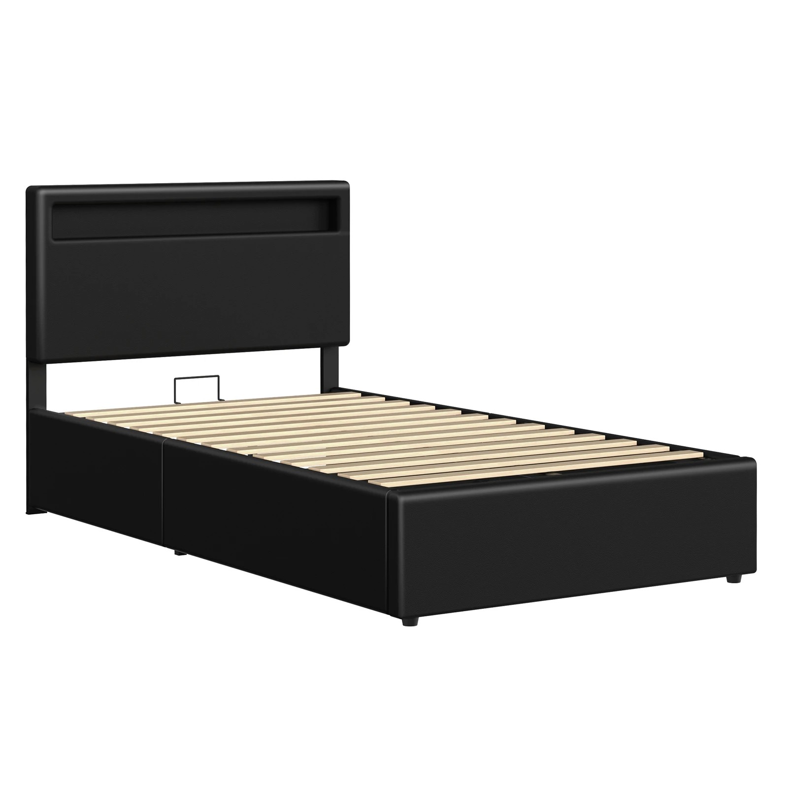 10 Alfordson Bed Frame Single Size RGB LED Gas Lift Storage Base Luchino - Black, 10 of 10