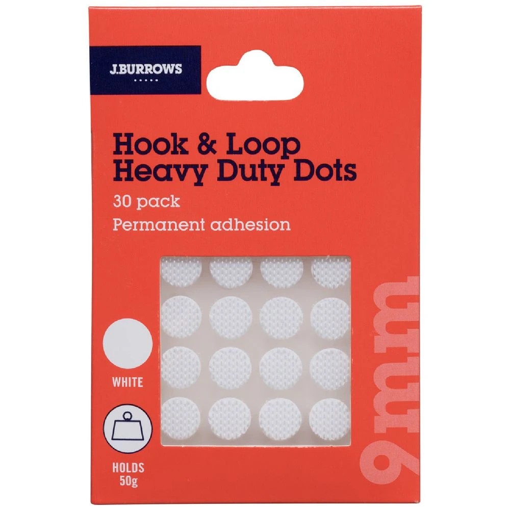 1 J.Burrows Hook & Loop Heavy Duty Adhesive Dots 9mm 30PK, 1 of 3