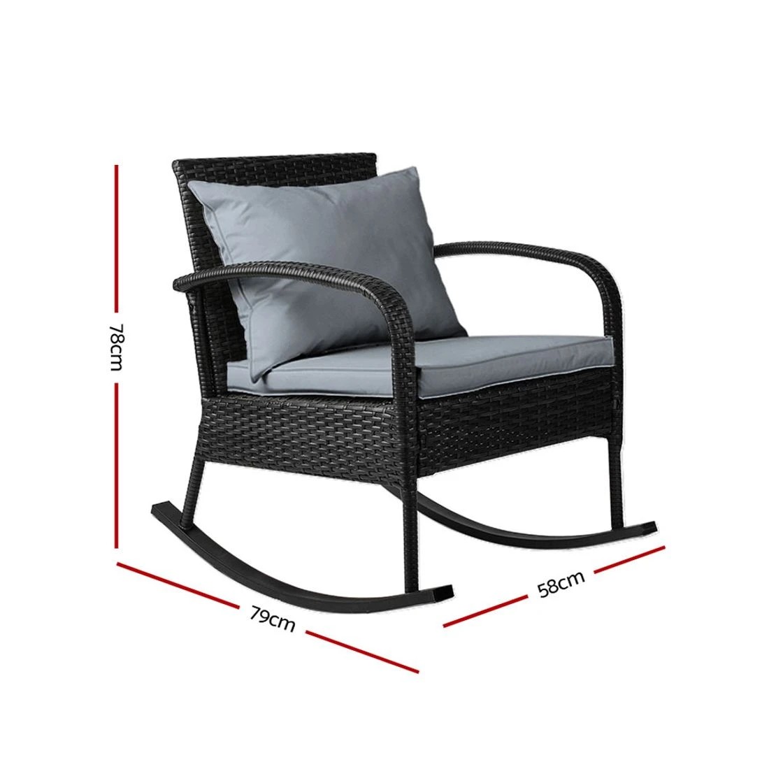 3 Gardeon Rocking Chair Wicker Outdoor Furniture Garden Patio Lounge Setting - Black, 3 of 6