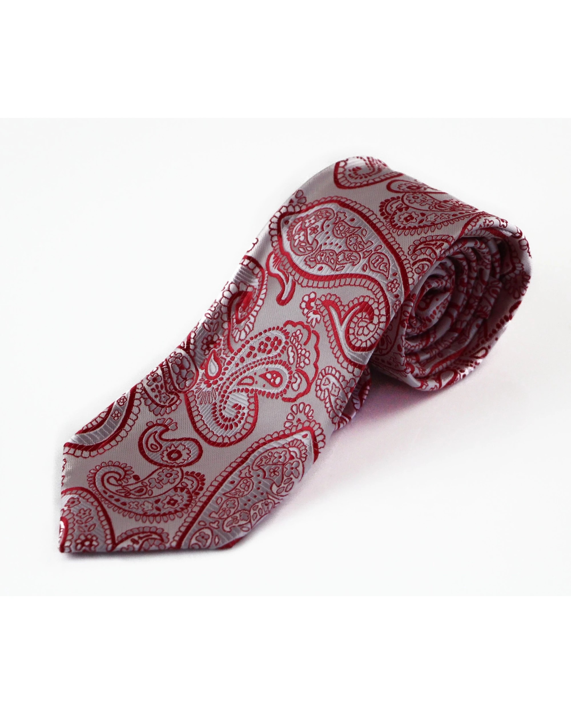 2 Zasel Mens Light Pink & Red Paisley Patterned 8cm Neck Tie, 2 of 2