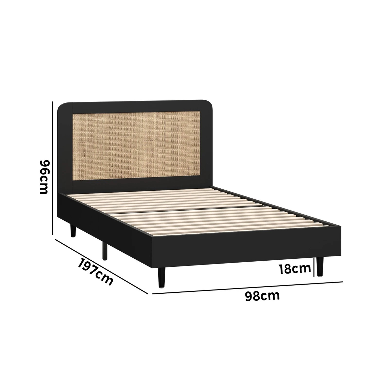 2 Oikiture Bed Frame Single Size Beds Real Rattan Headboard - Black, 2 of 10