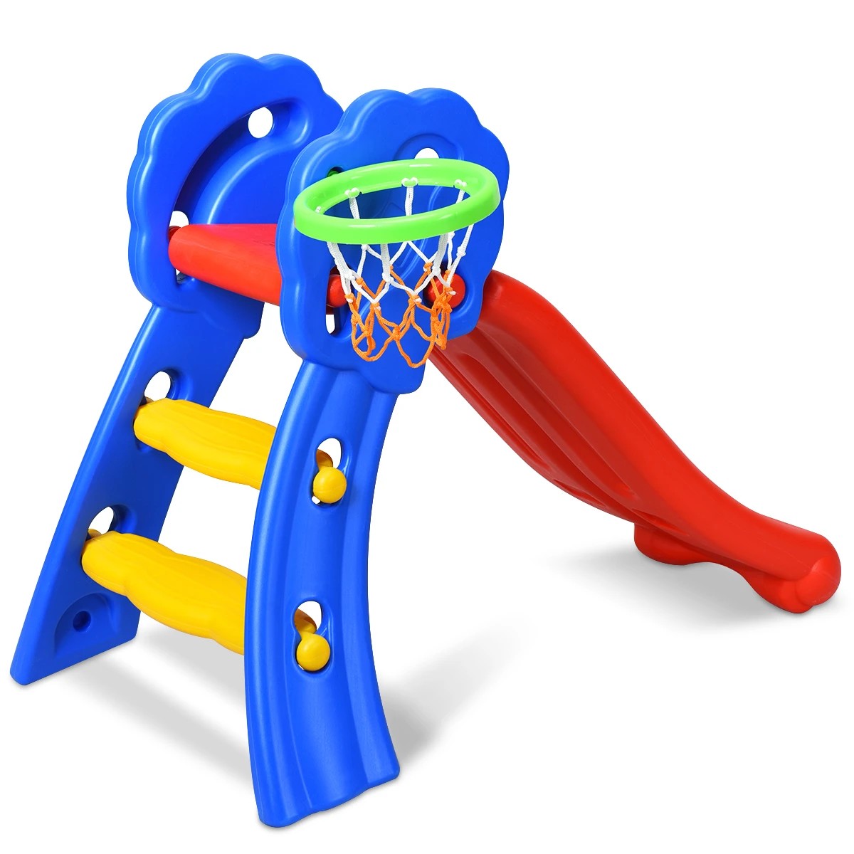 1 Costway Foldable Kids Slide Set Basketball Hoop Indoor Playground Blue, 1 of 2