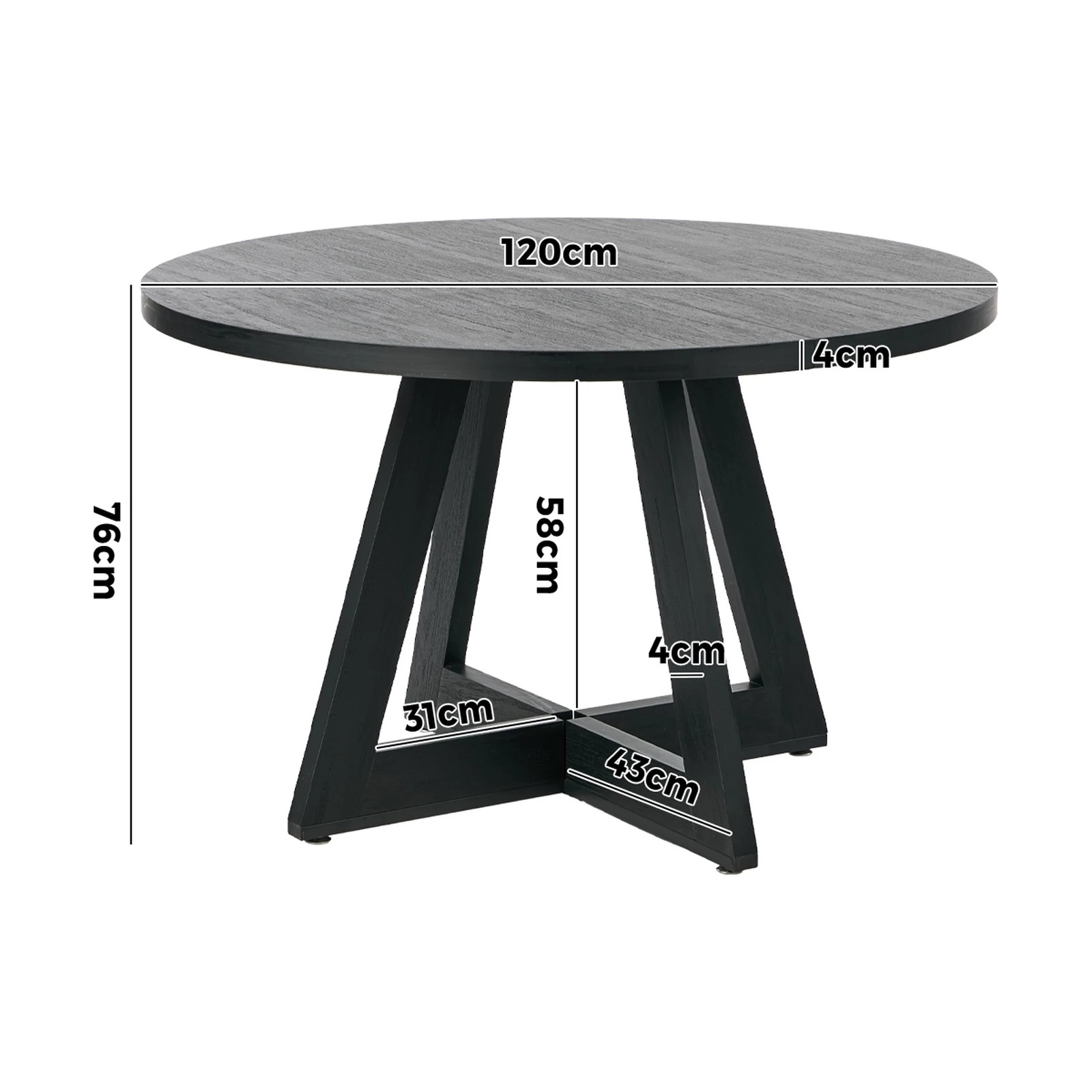 Oikiture 120cm Round Dining Table Wooden Kitchen Furniture Black - Kmart